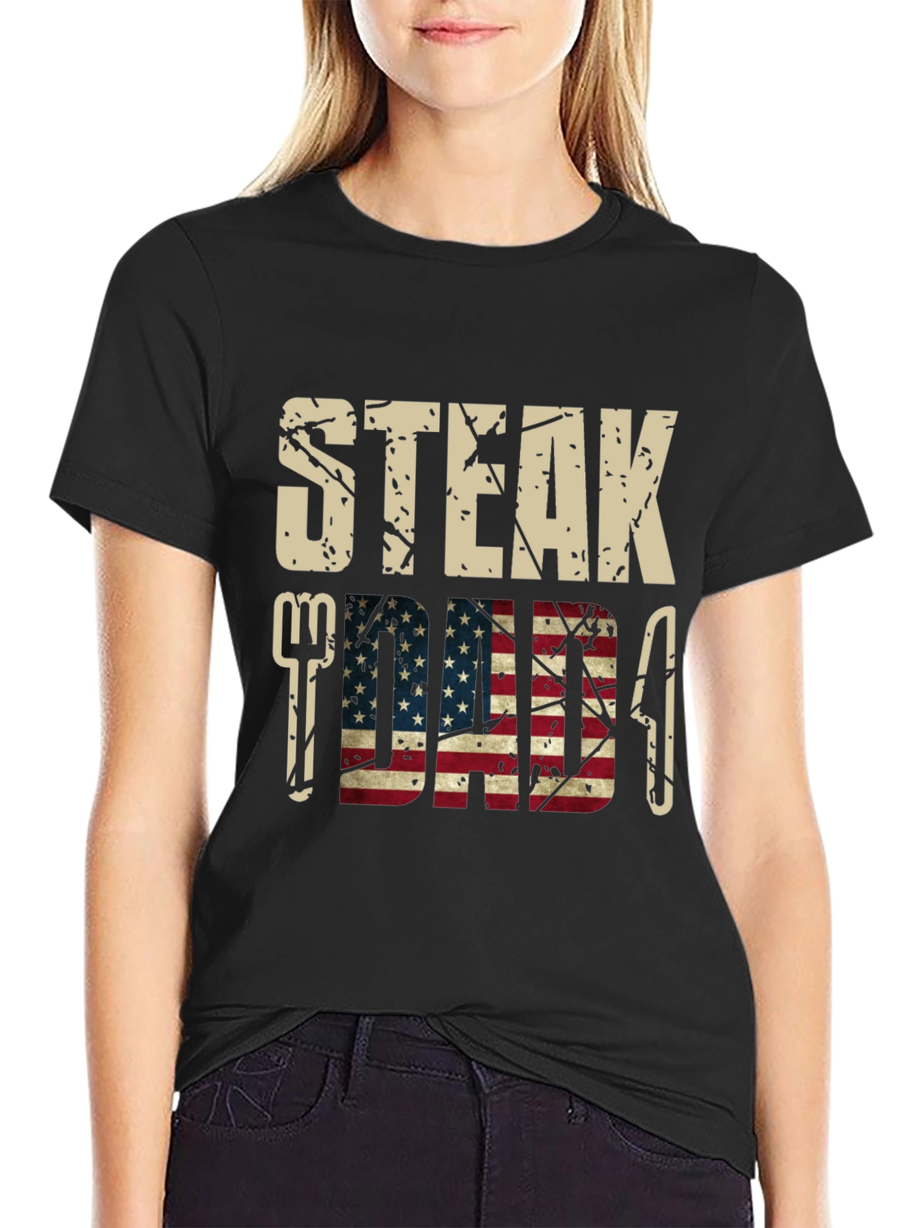 Steak Dad American Flag Graphic T-Shirt