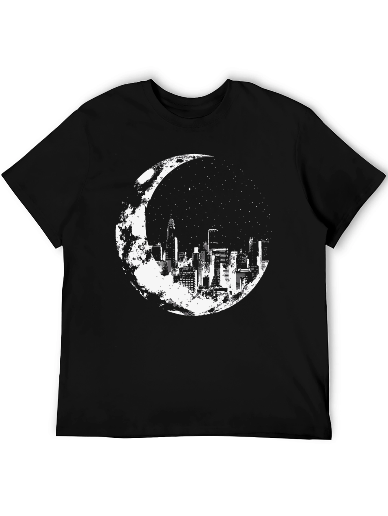 City Moon Graphic Tee - Stylish Black Cotton T-Shirt