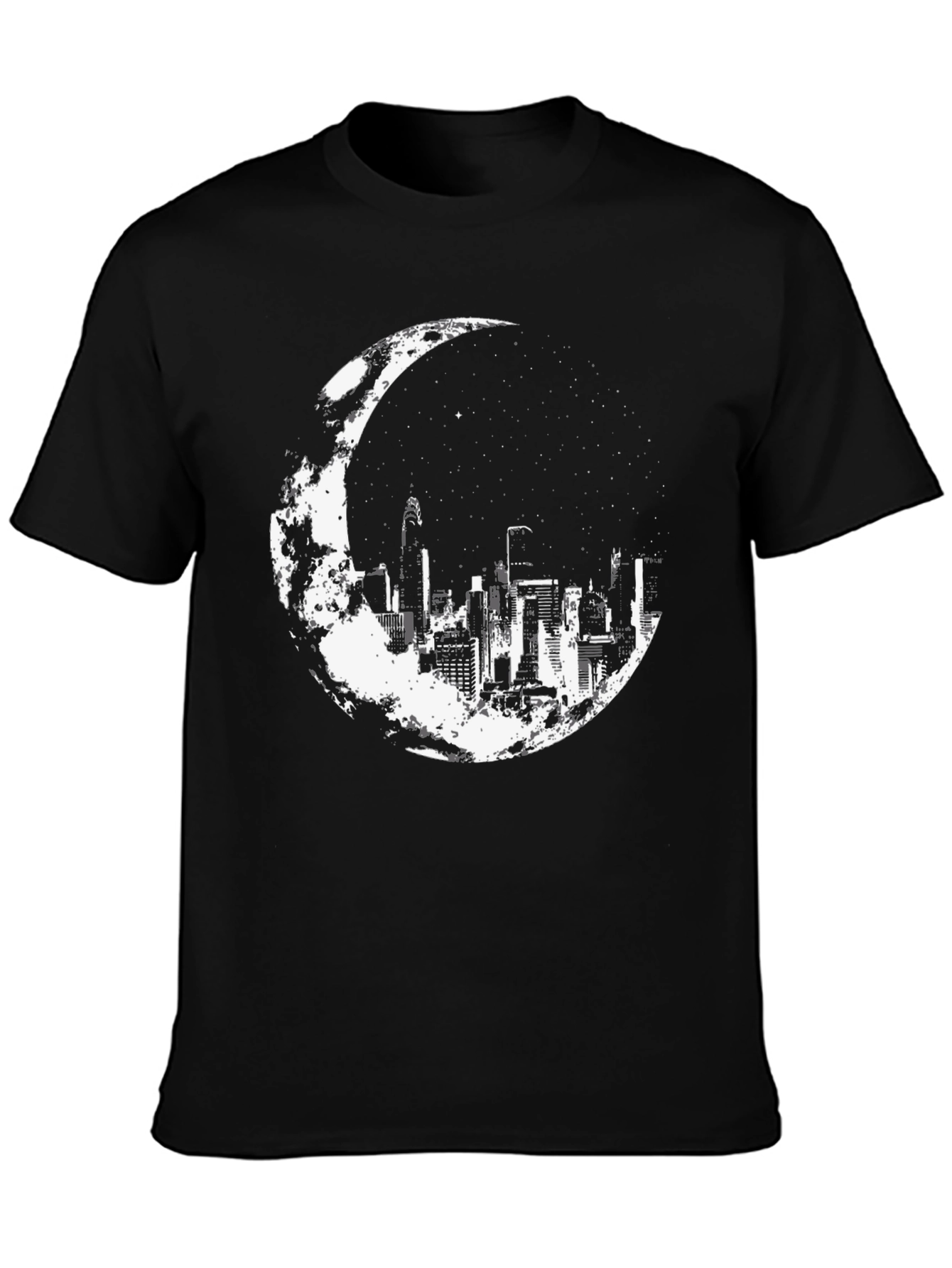 City Moon Graphic Tee - Stylish Black Cotton T-Shirt