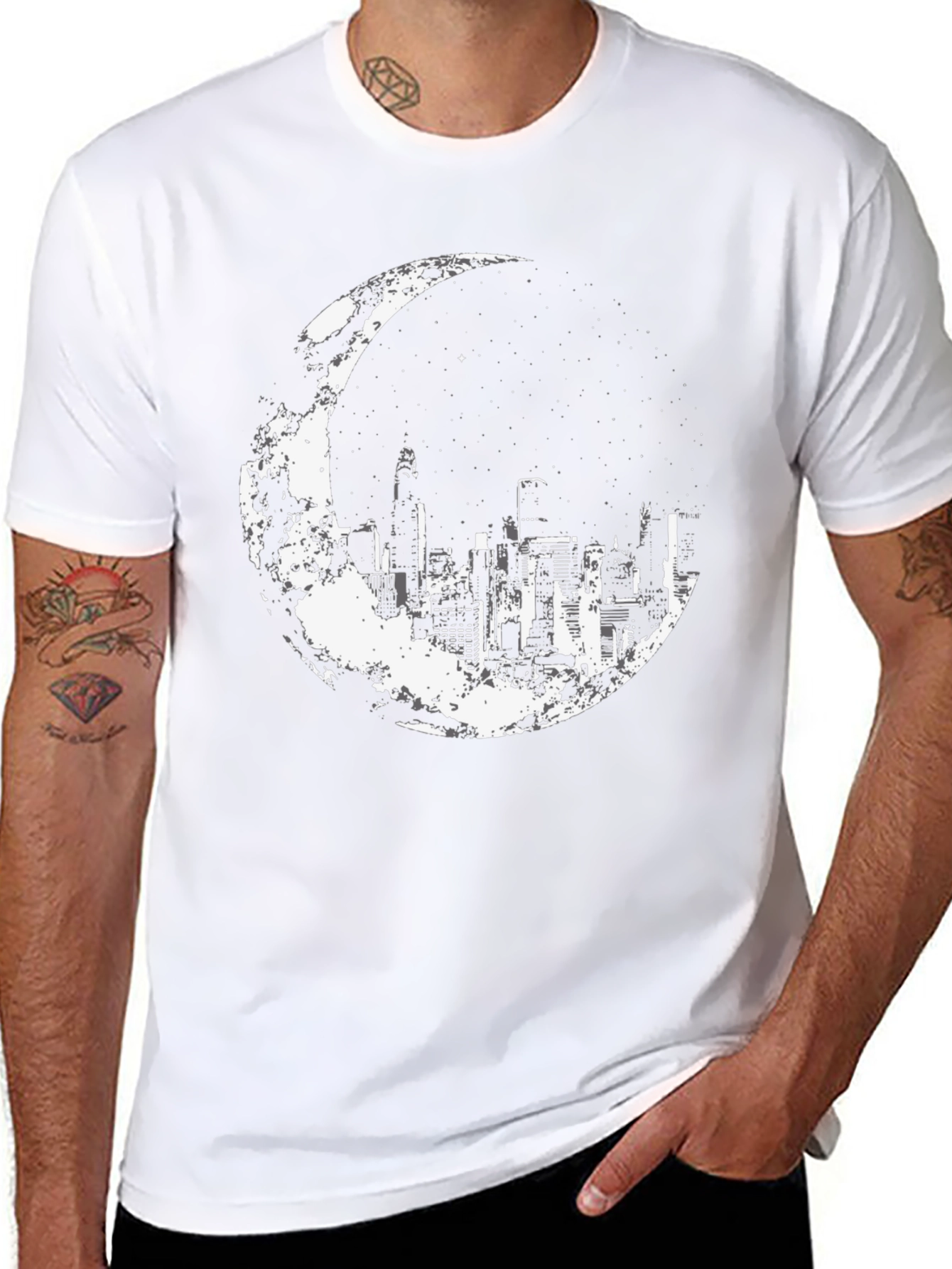 City Moon Graphic Tee - Stylish Black Cotton T-Shirt