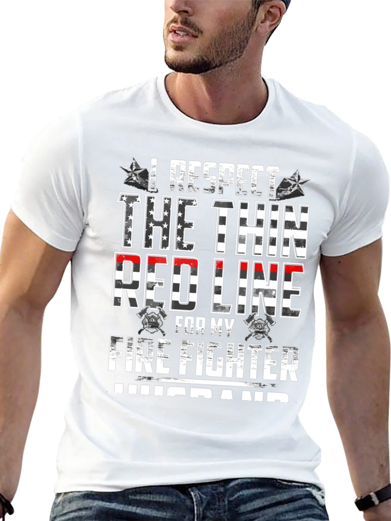 I Respect the Thin Red Line Firefighter Husband T-Shirt