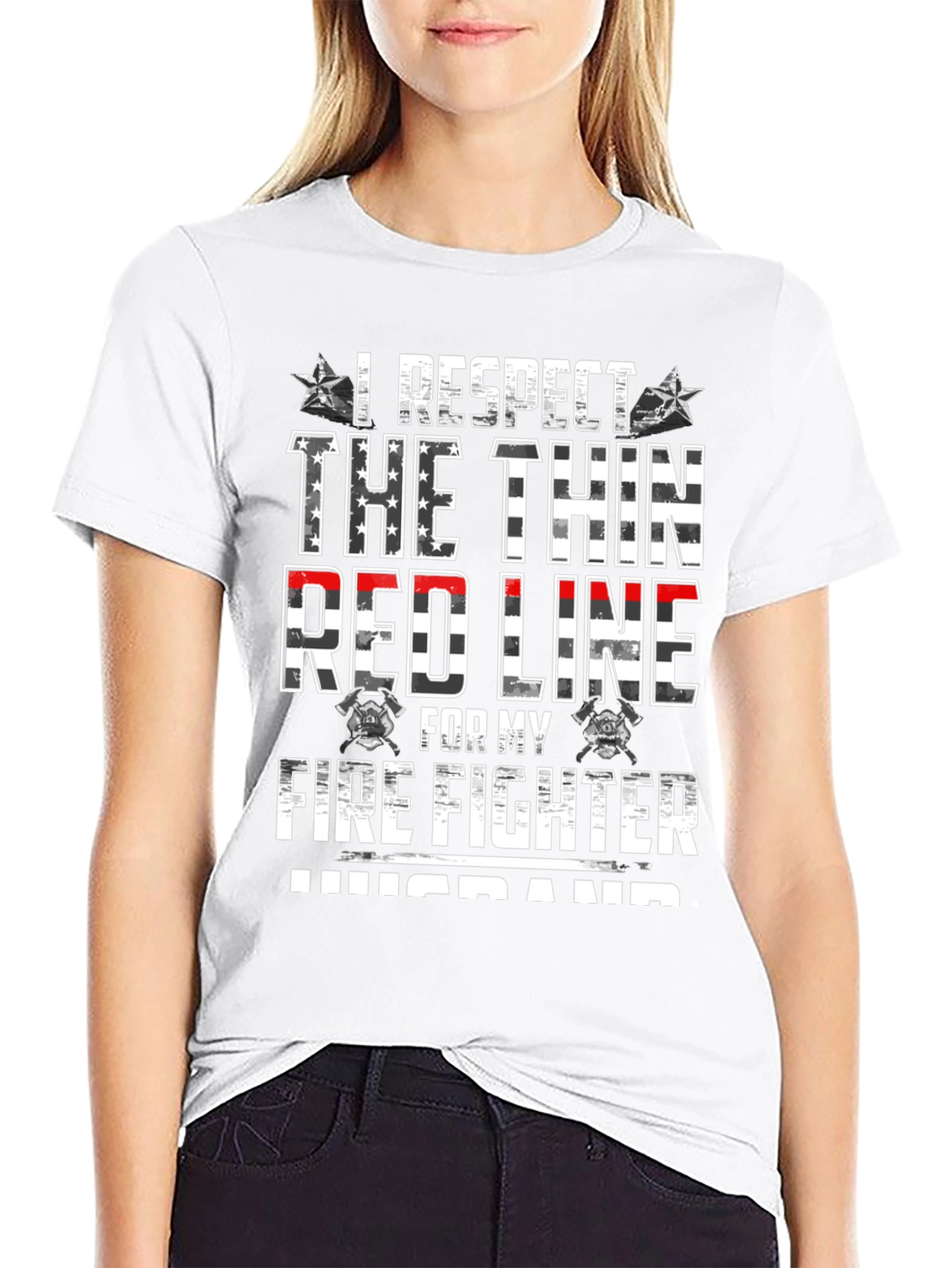 I Respect the Thin Red Line Firefighter Husband T-Shirt
