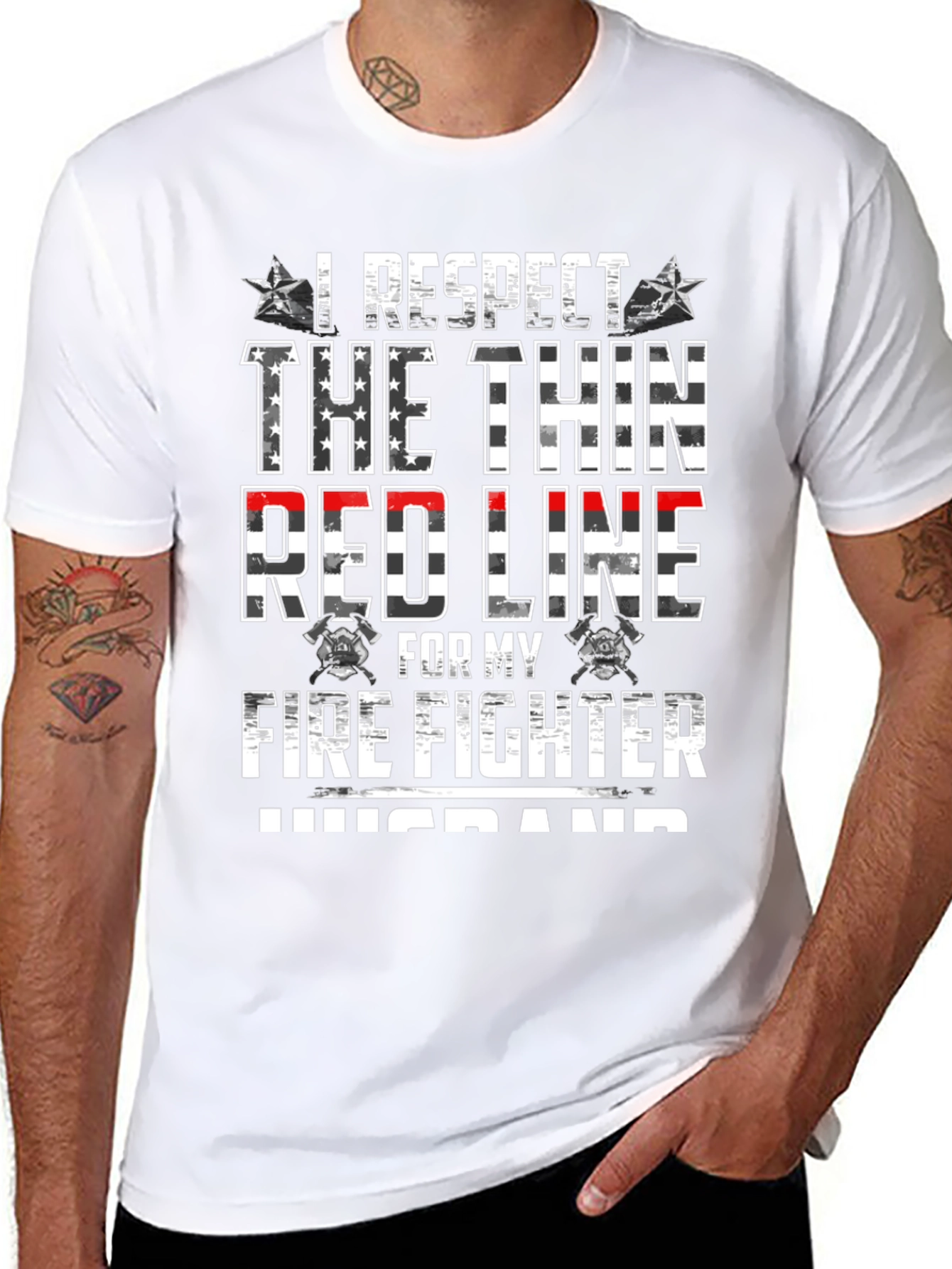 I Respect the Thin Red Line Firefighter Husband T-Shirt