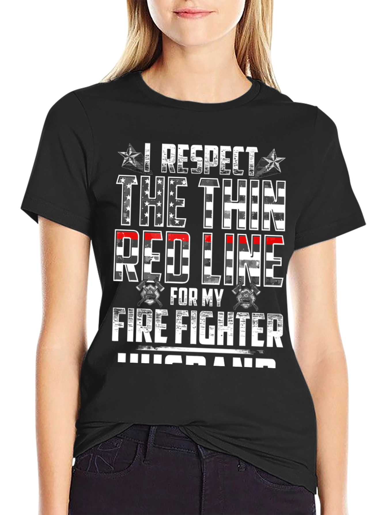 I Respect the Thin Red Line Firefighter Husband T-Shirt