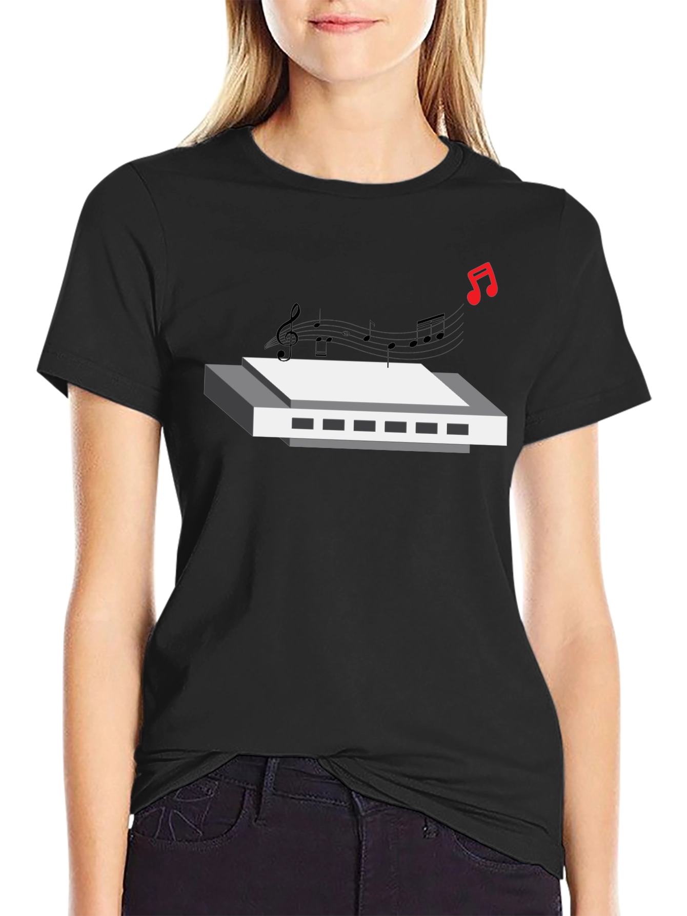Harmonica Music Black T-Shirt
