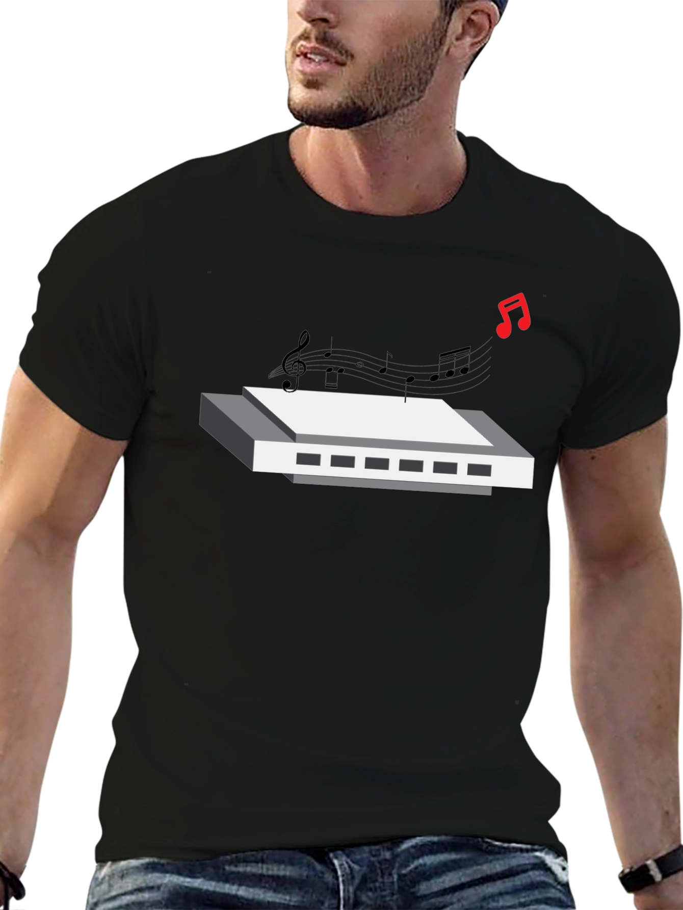 Harmonica Music Black T-Shirt