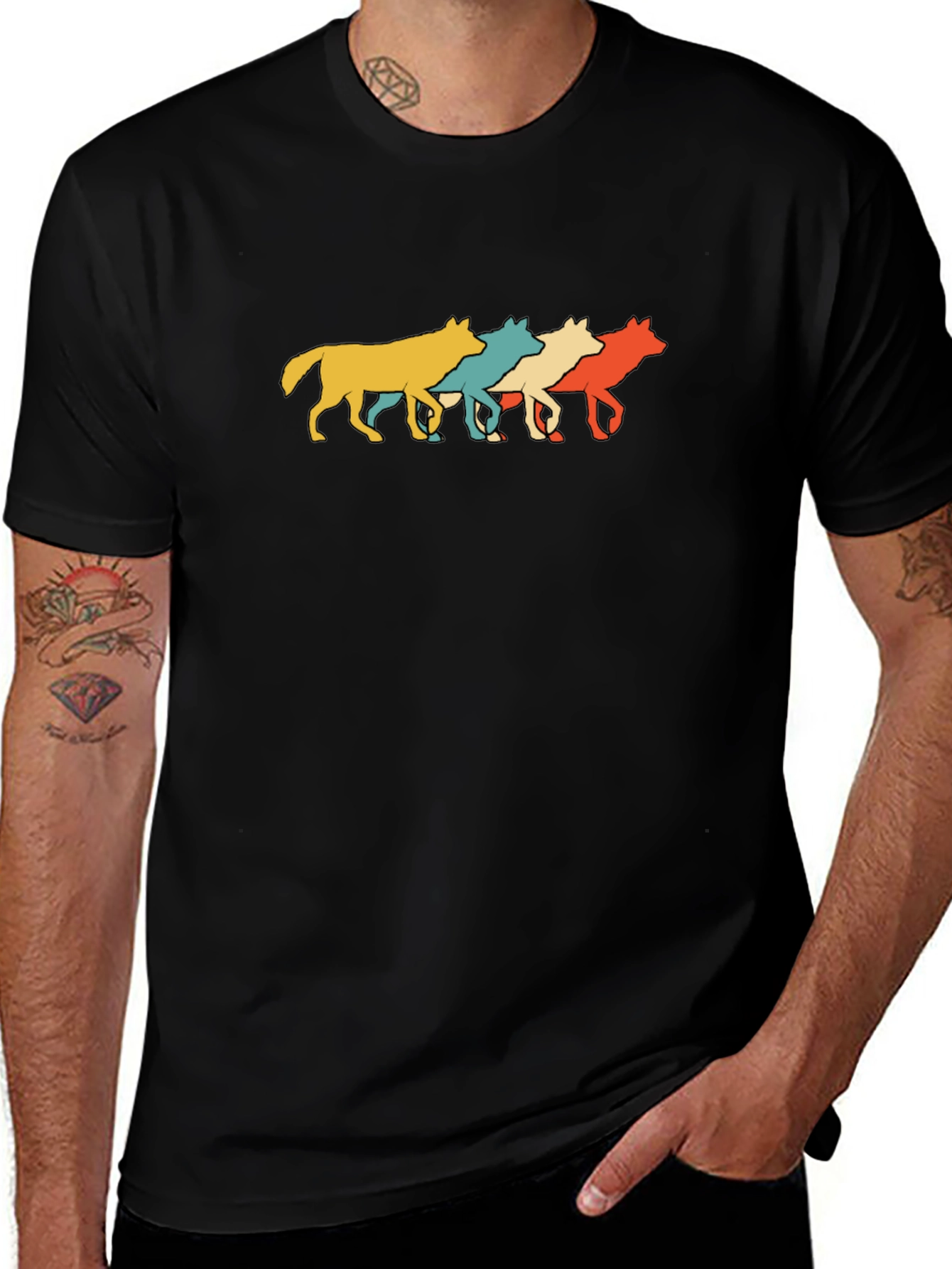 Retro Wolves Black T-Shirt