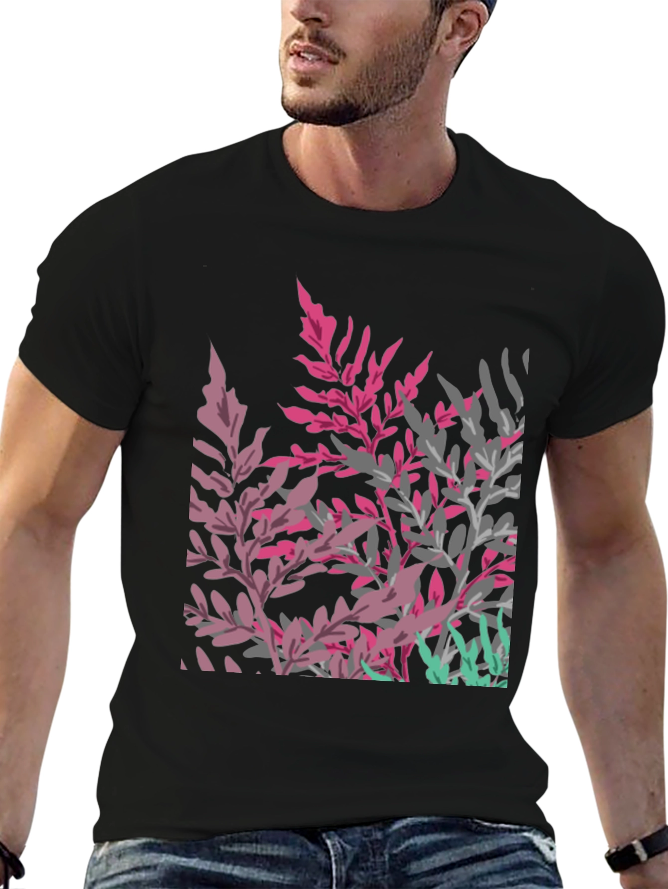 Floral Print Black T-Shirt for Men