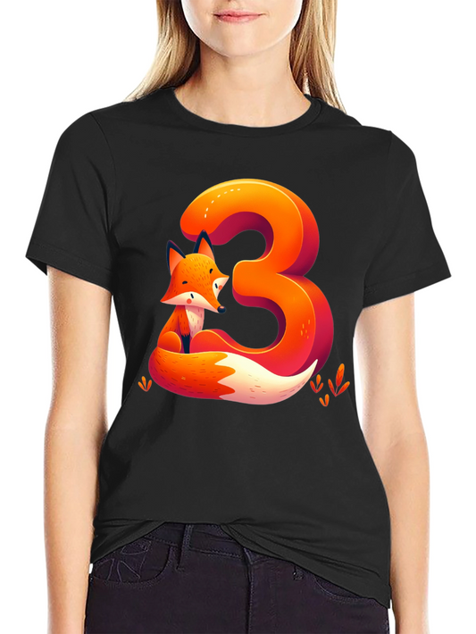 Fox Number 3 Graphic Tee - Cute Animal Shirt