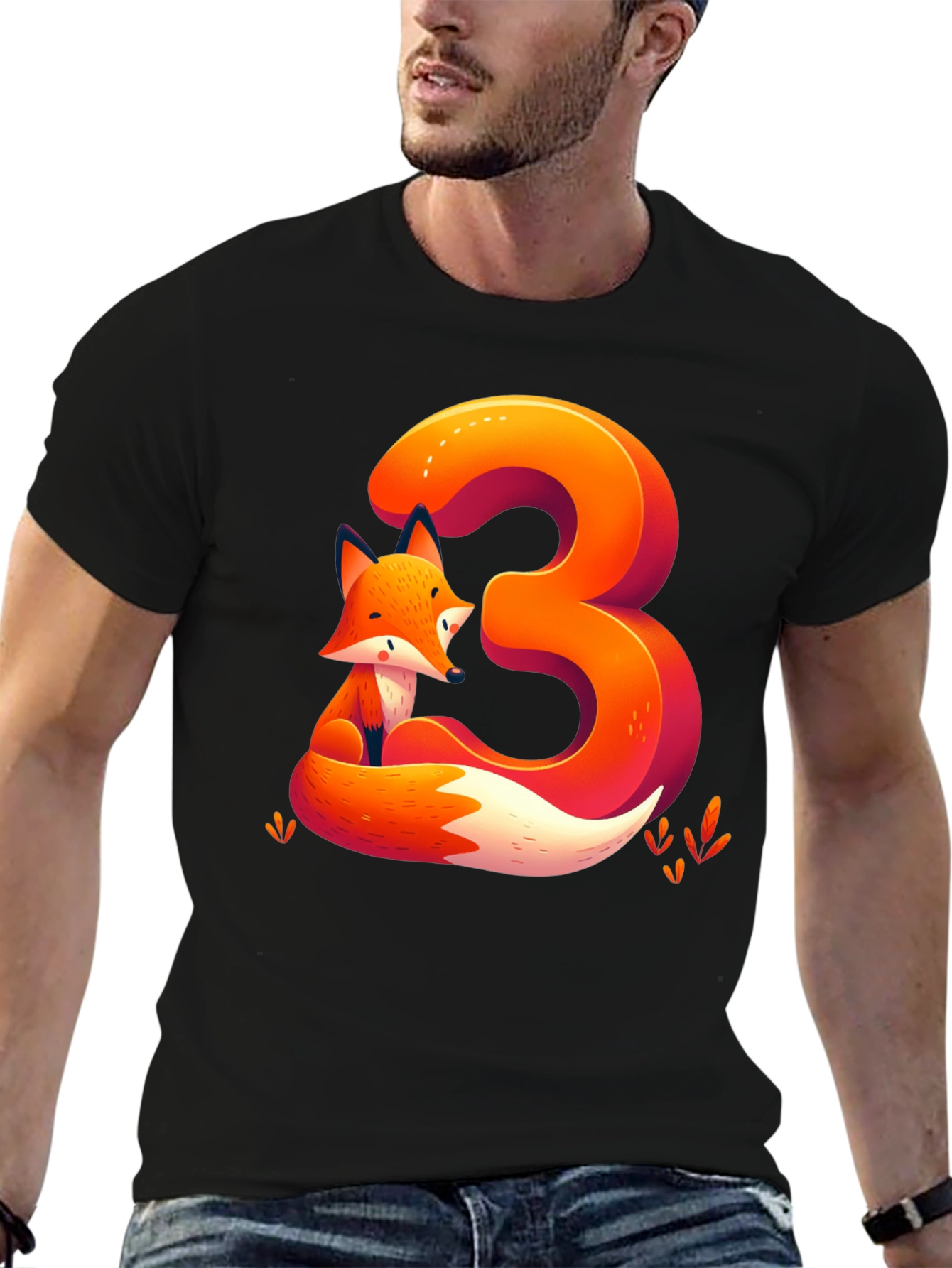 Fox Number 3 Graphic Tee - Cute Animal Shirt