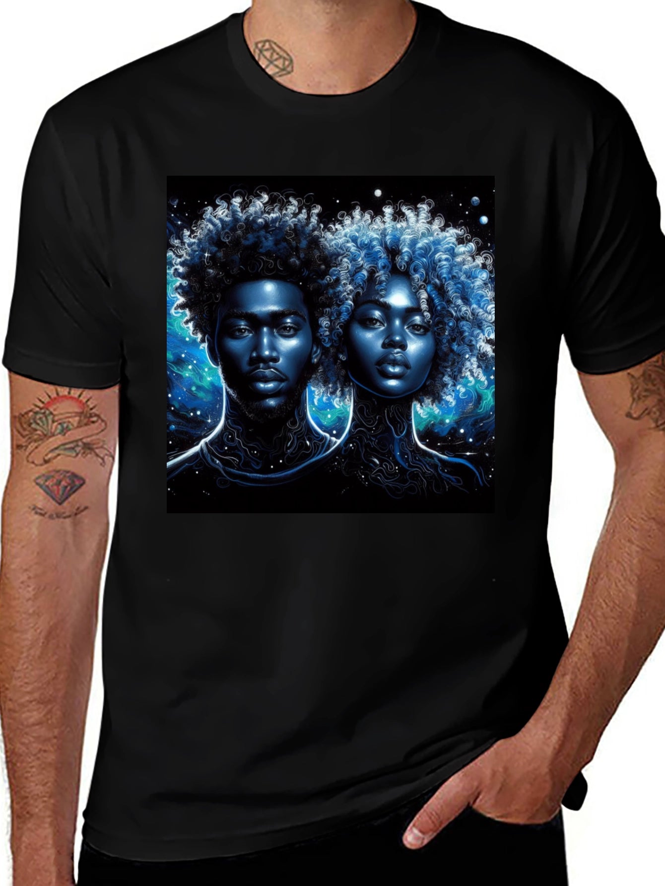 Nebula Couple Black Graphic Tee