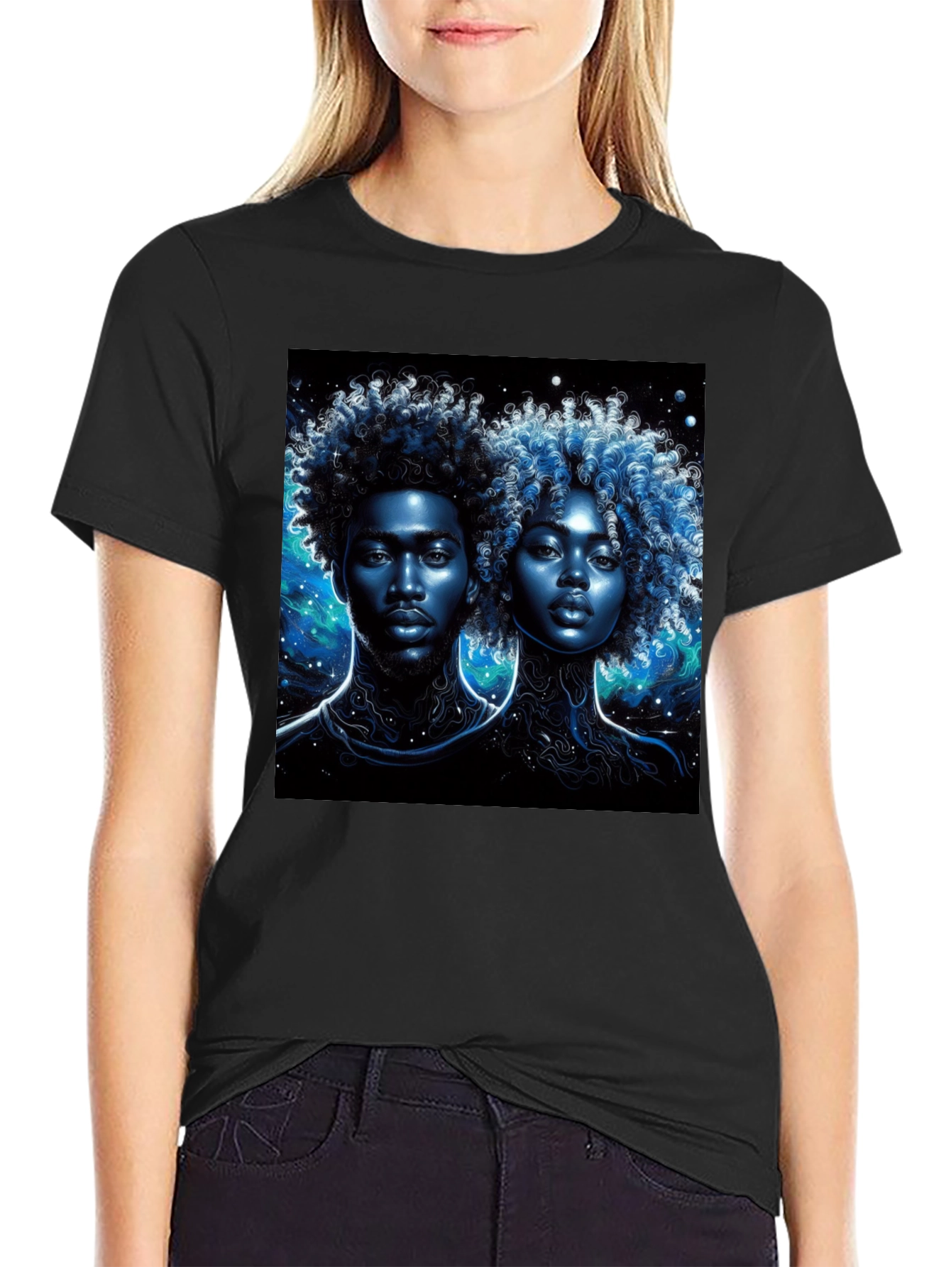 Nebula Couple Black Graphic Tee
