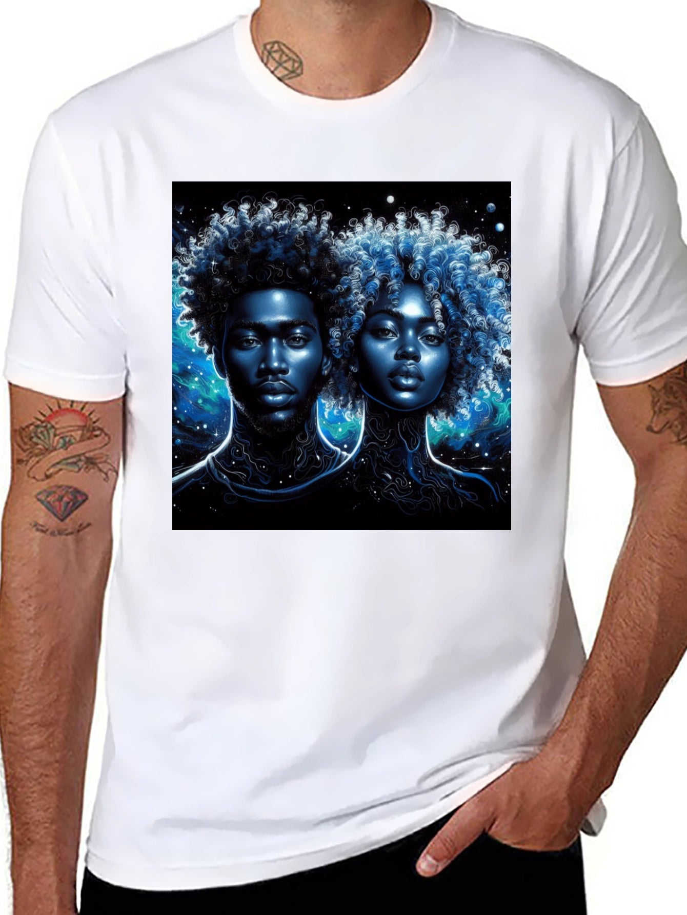 Nebula Couple Black Graphic Tee