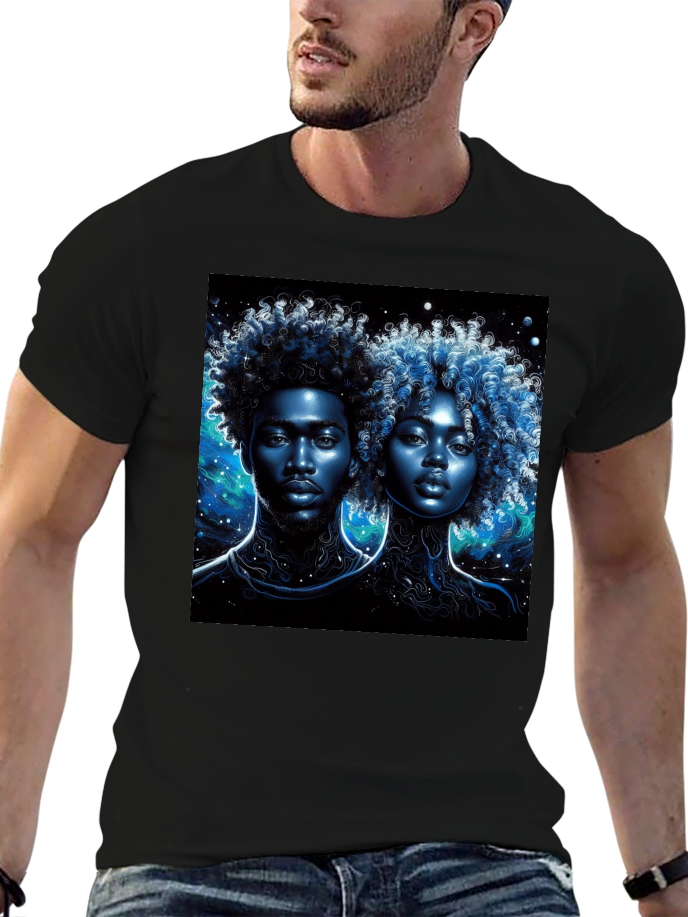 Nebula Couple Black Graphic Tee