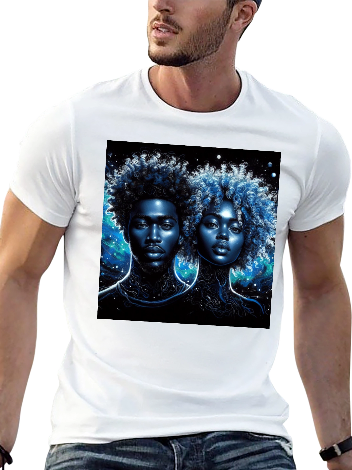 Nebula Couple Black Graphic Tee