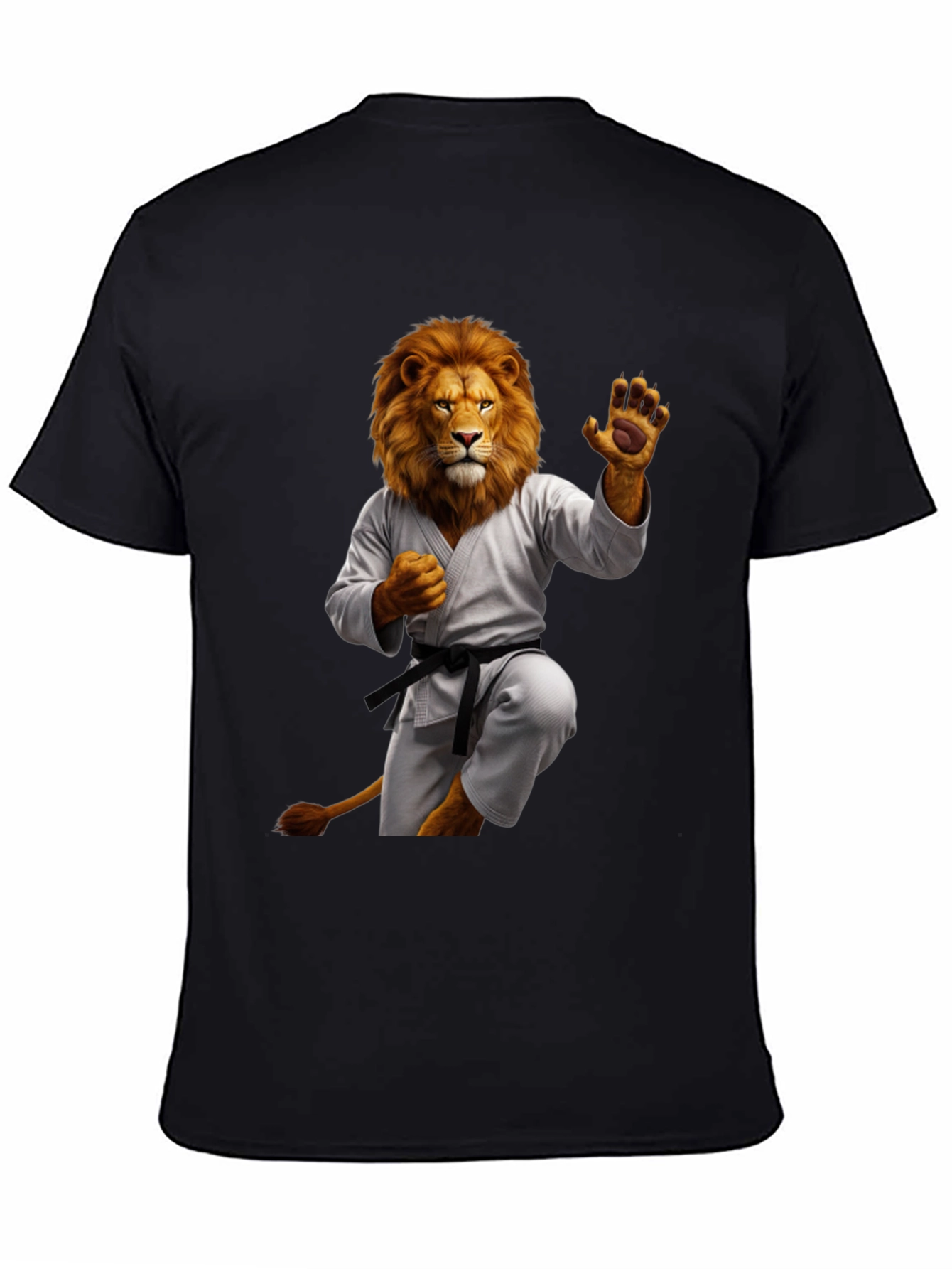 Karate Lion Graphic T-Shirt - Black Unique Animal Design