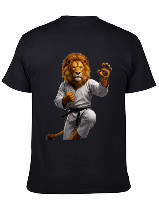 Karate Lion Graphic T-Shirt - Black Unique Animal Design