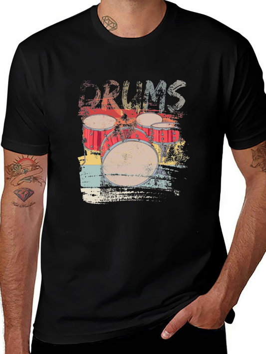Vintage Drums Graphic T-Shirt - Black