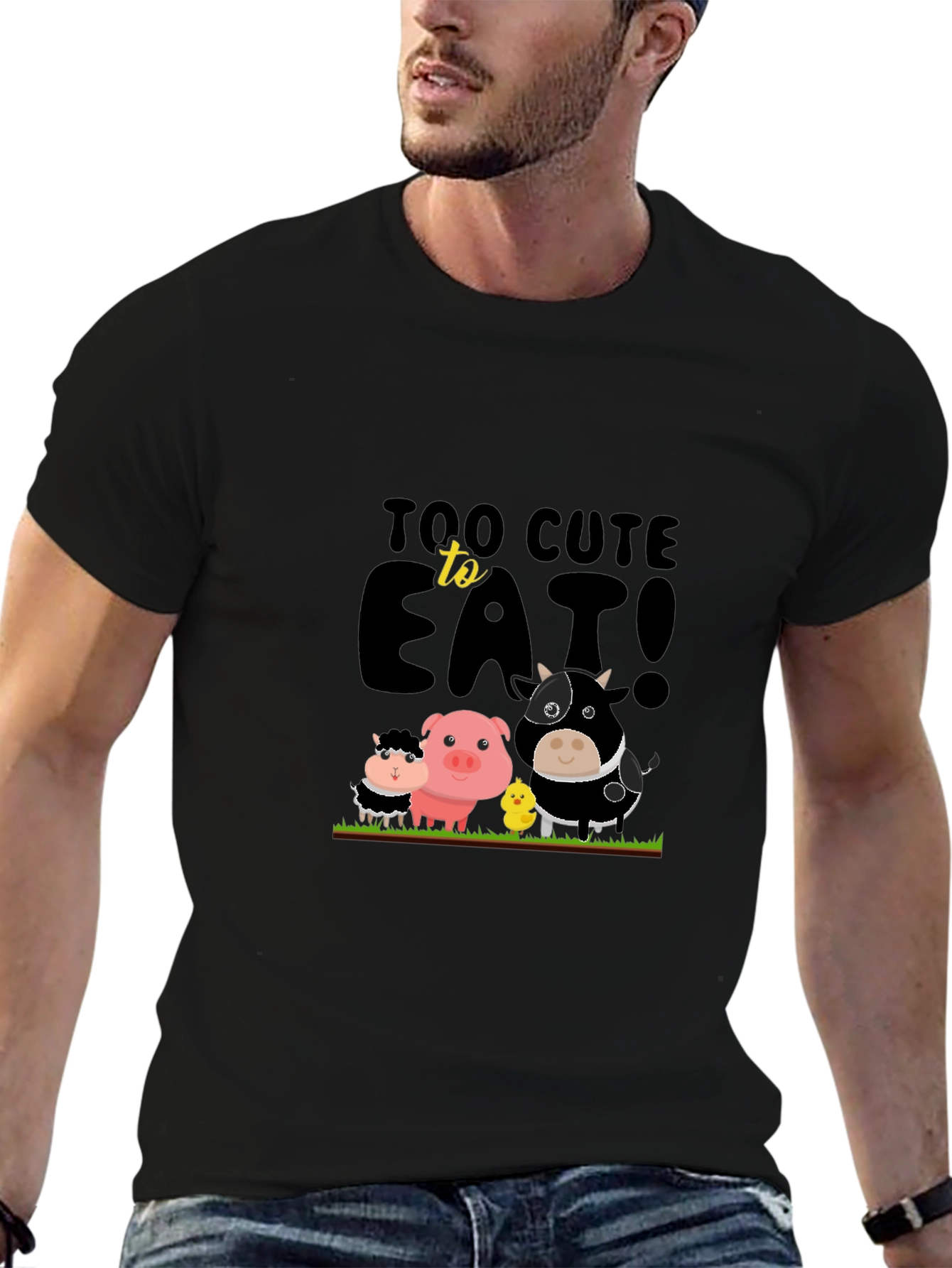 Cute Animals Too Cute To Eat Black T-Shirt