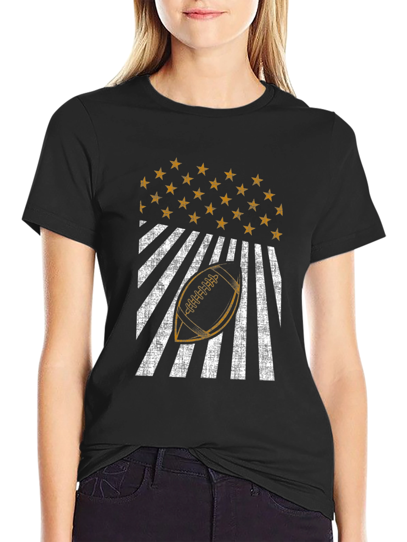 Patriotic Football Graphic Tee - Distressed USA Design