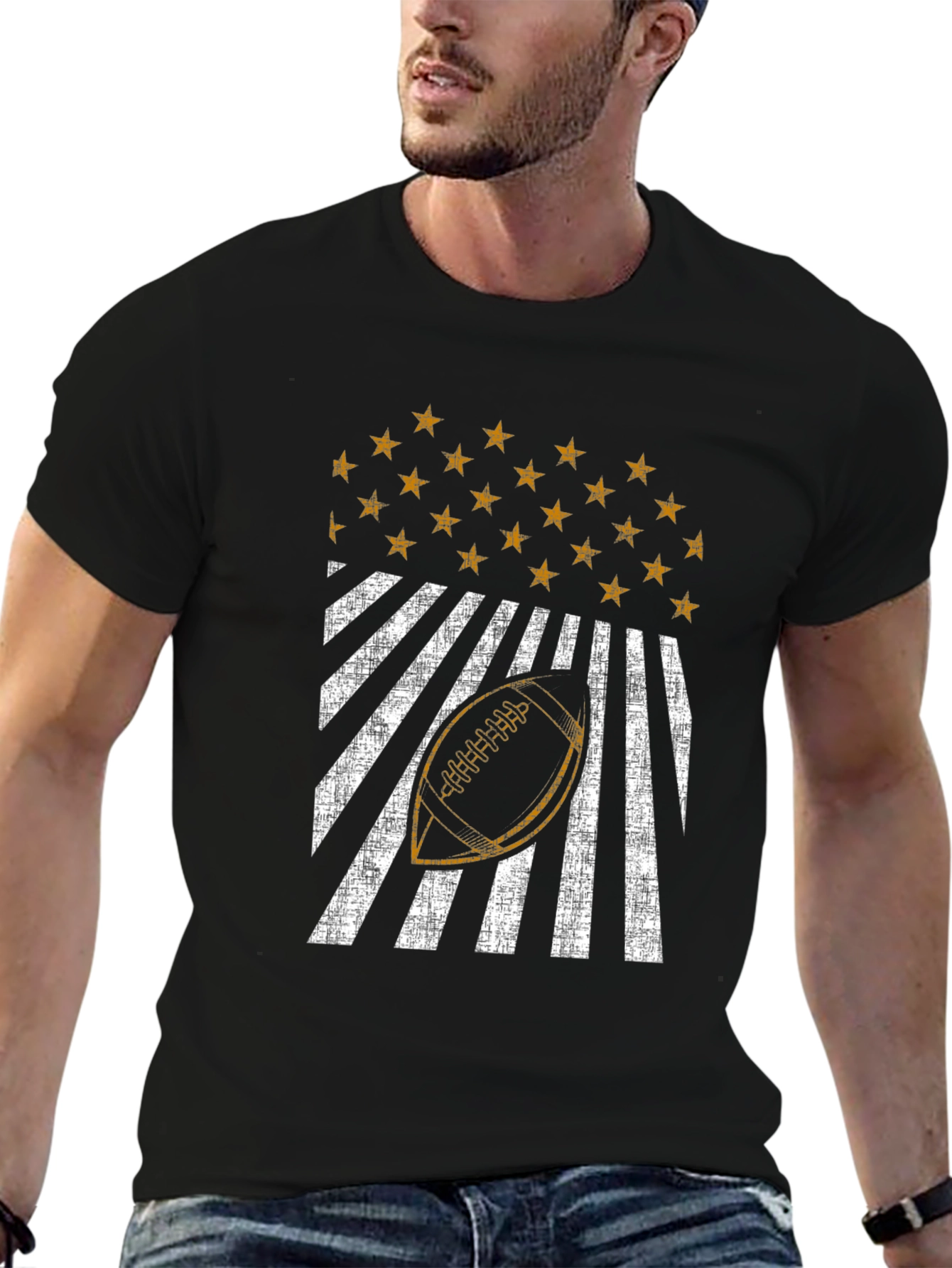 Patriotic Football Graphic Tee - Distressed USA Design