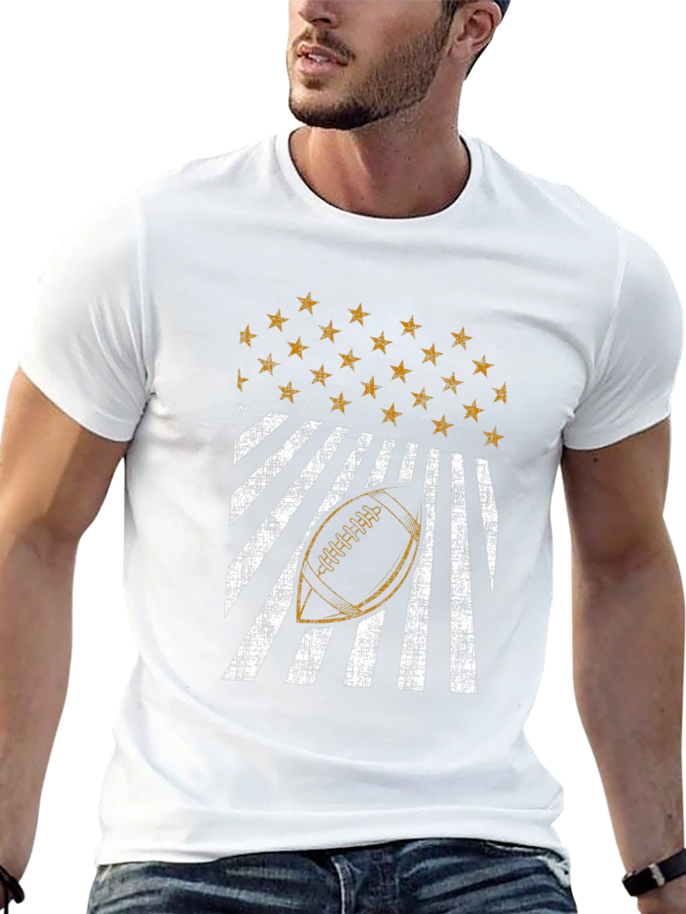 Patriotic Football Graphic Tee - Distressed USA Design