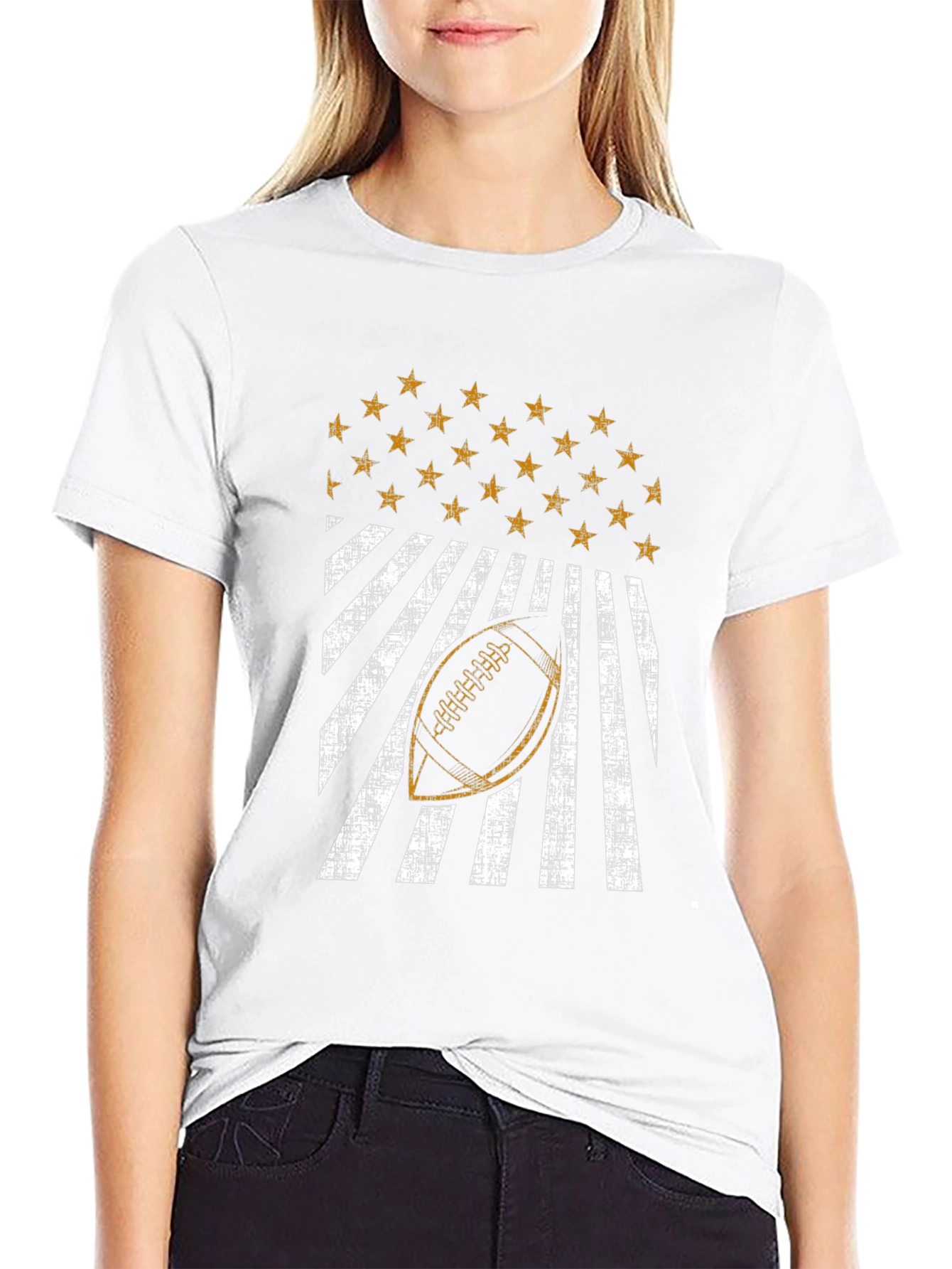 Patriotic Football Graphic Tee - Distressed USA Design