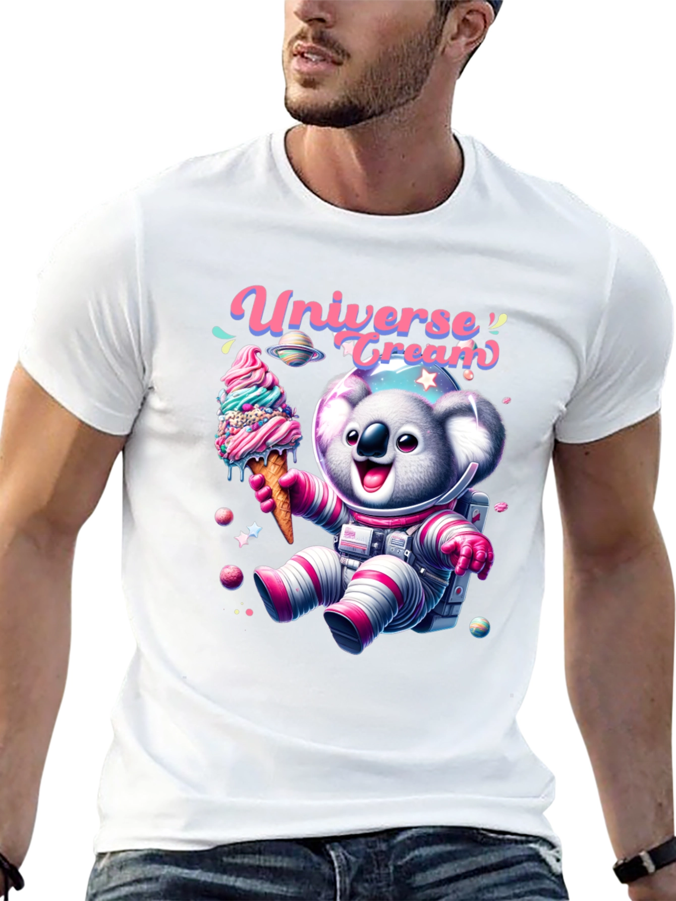 Koala Astronaut Ice Cream T-Shirt - Universe Cream