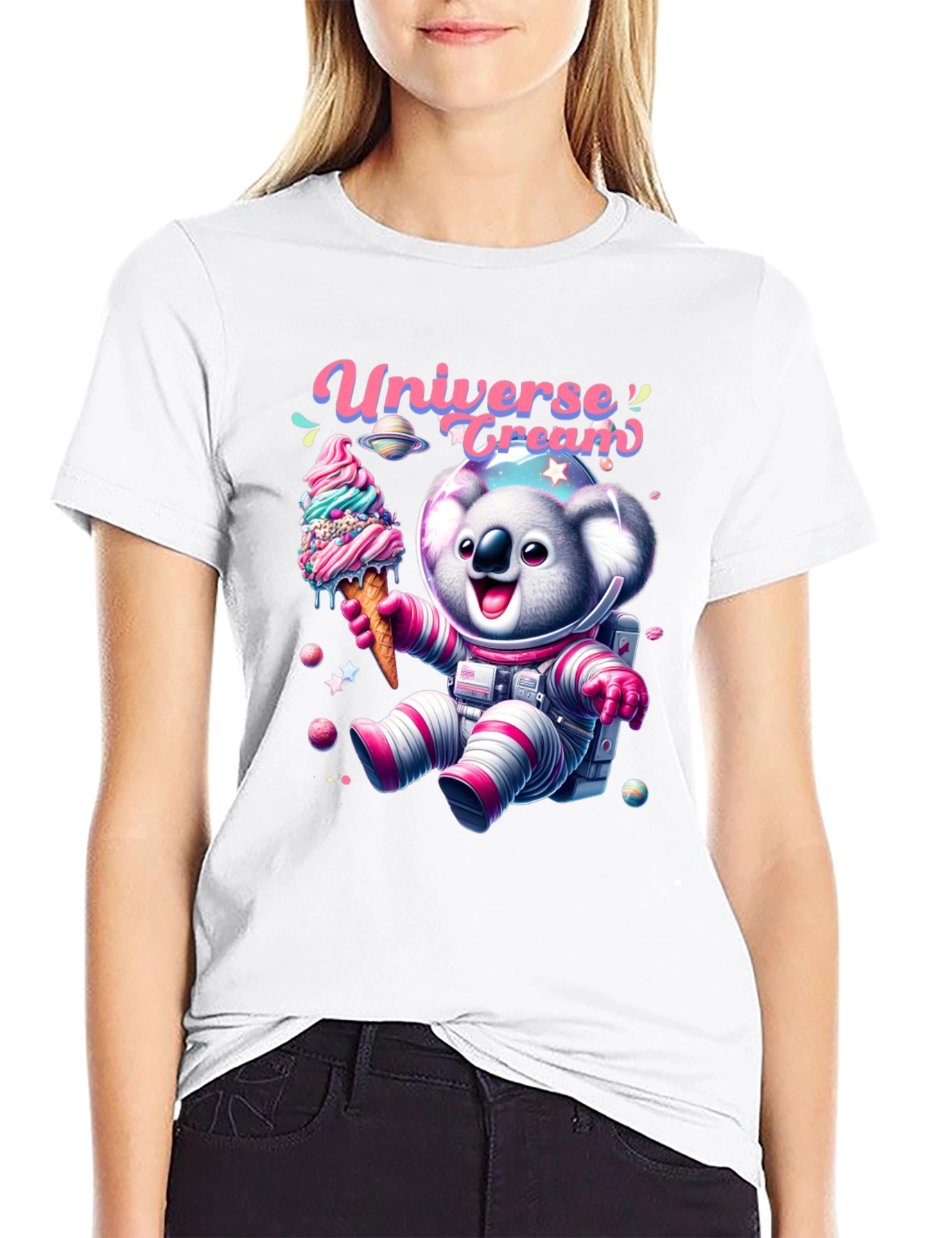 Koala Astronaut Ice Cream T-Shirt - Universe Cream