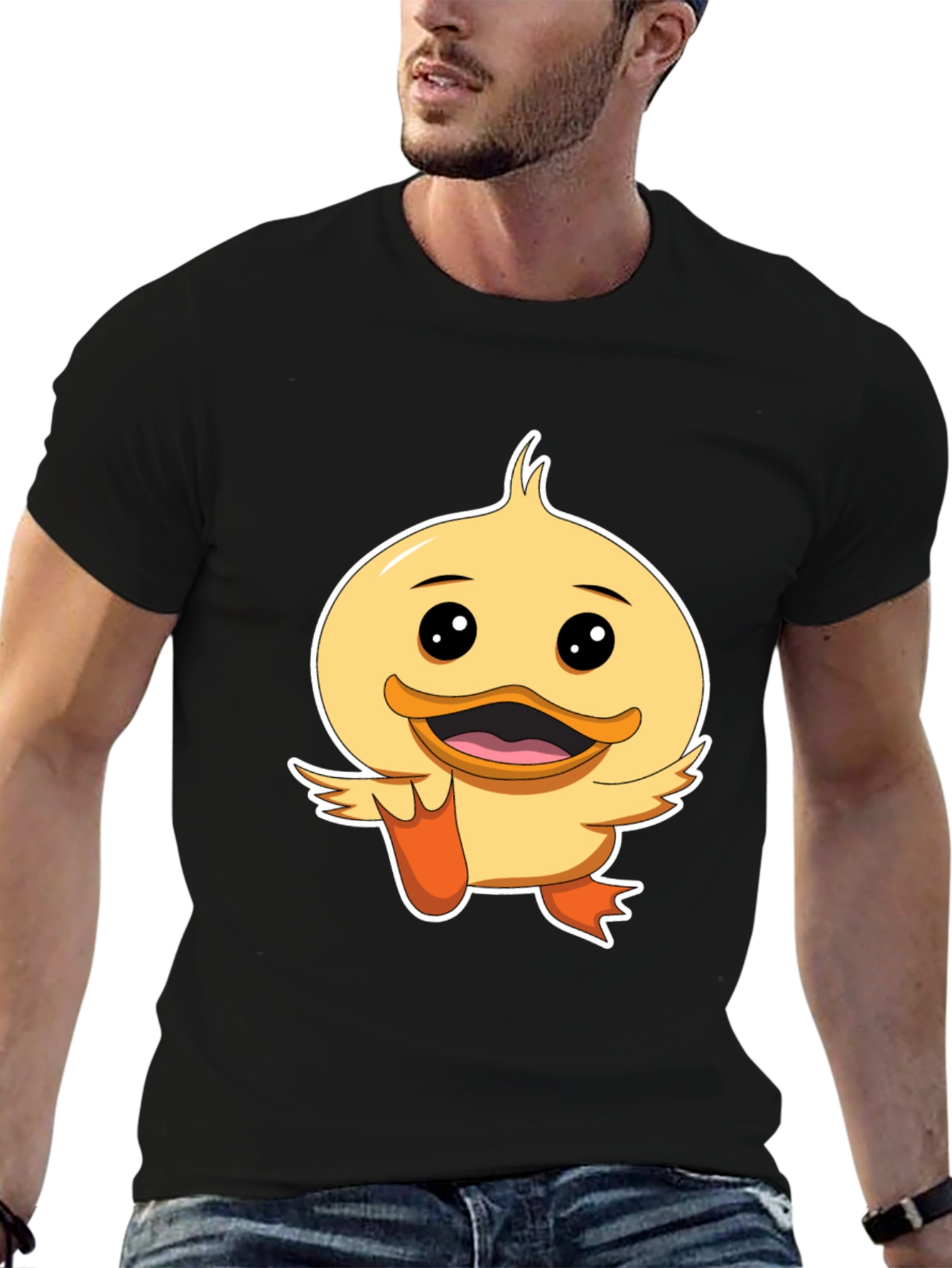 Duck Cartoon Graphic Tee - Black Cotton Shirt