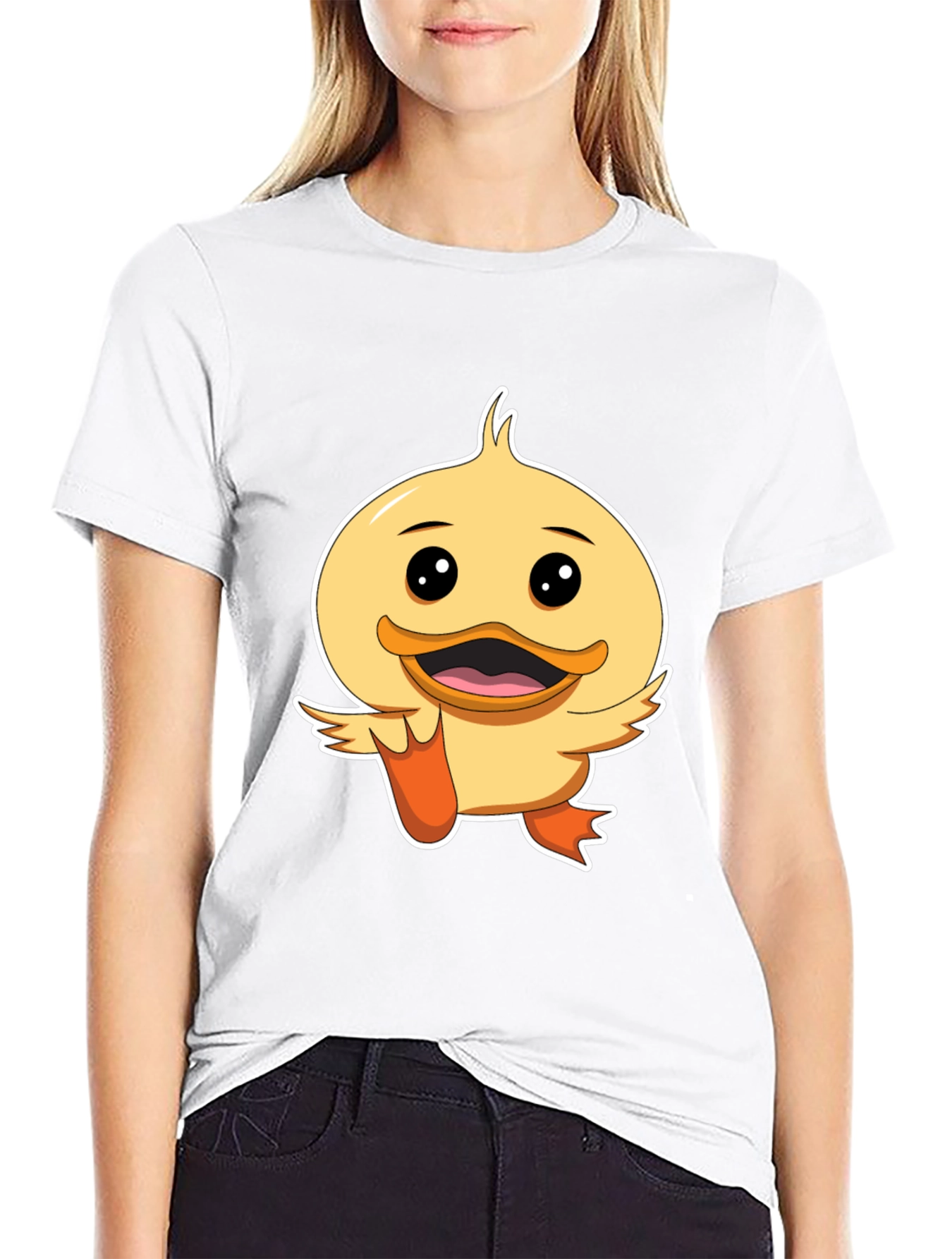 Duck Cartoon Graphic Tee - Black Cotton Shirt