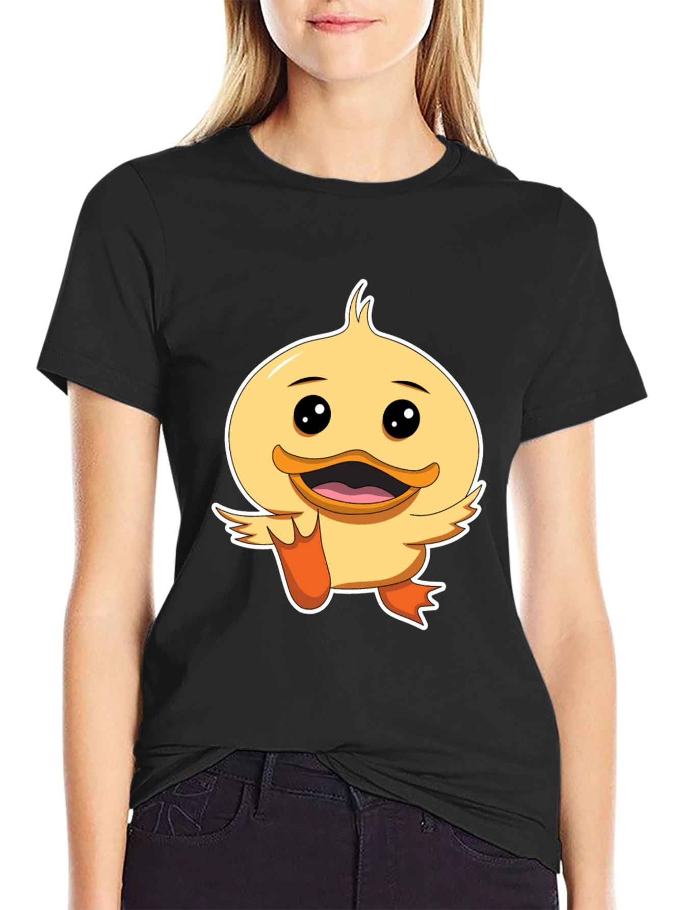 Duck Cartoon Graphic Tee - Black Cotton Shirt