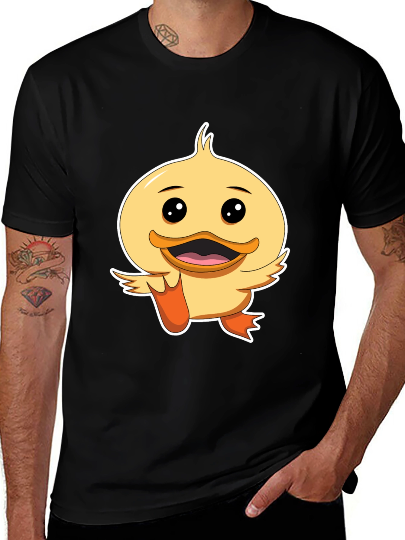 Duck Cartoon Graphic Tee - Black Cotton Shirt