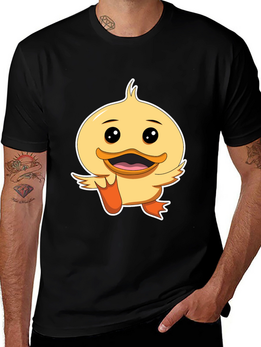 Duck Cartoon Graphic Tee - Black Cotton Shirt