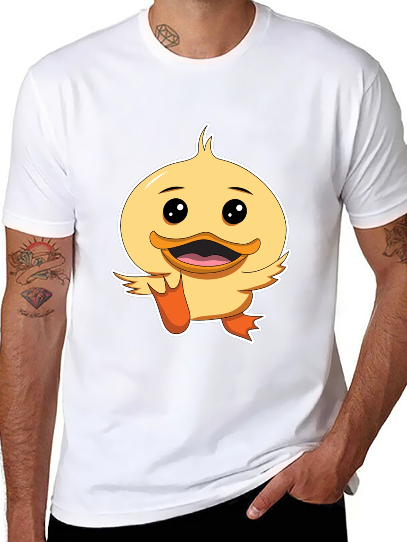 Duck Cartoon Graphic Tee - Black Cotton Shirt