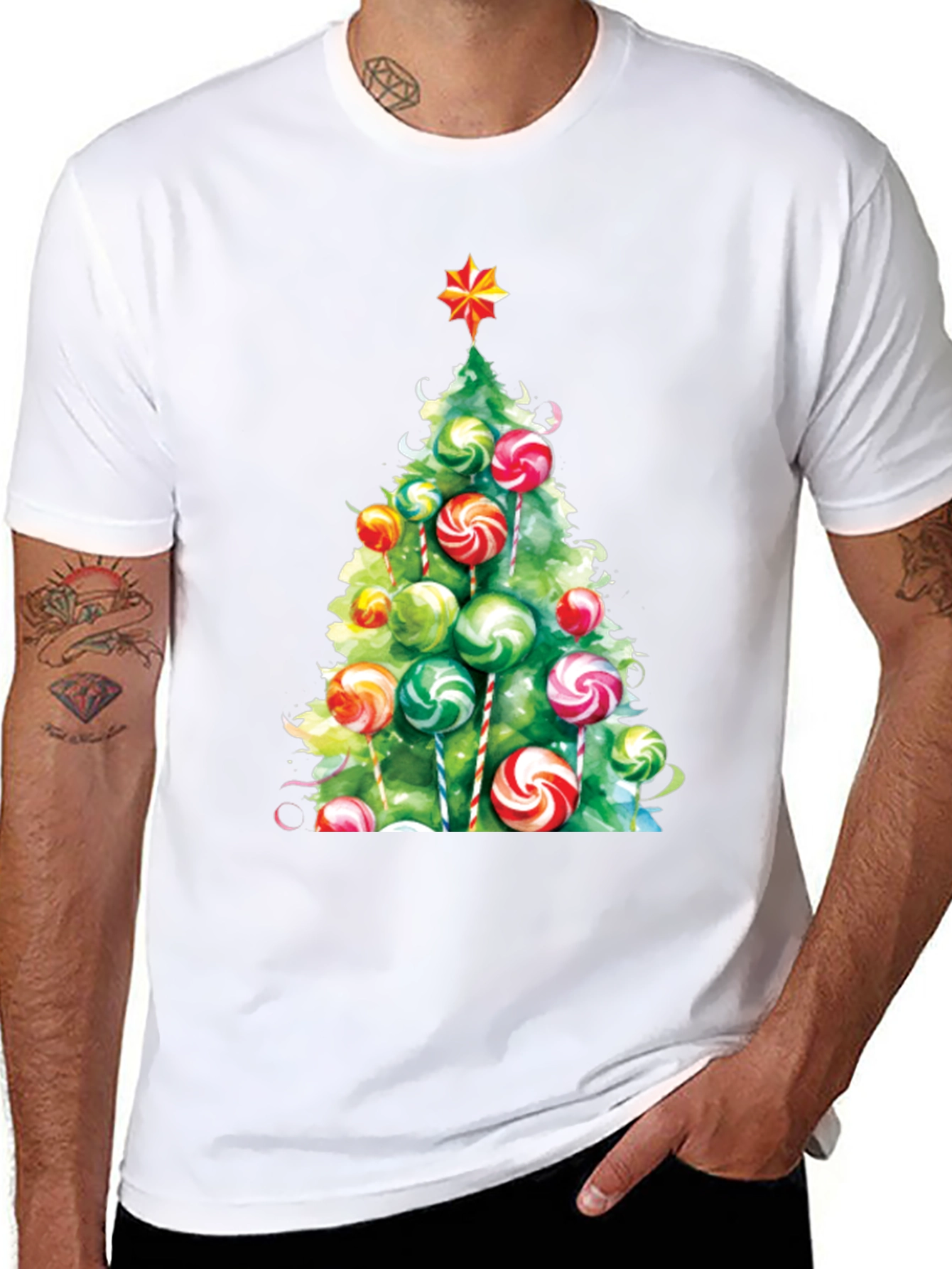 Festive Christmas Tree Lollipop Graphic Tee