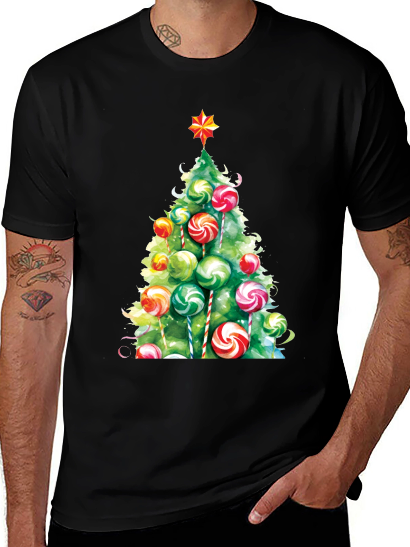 Festive Christmas Tree Lollipop Graphic Tee
