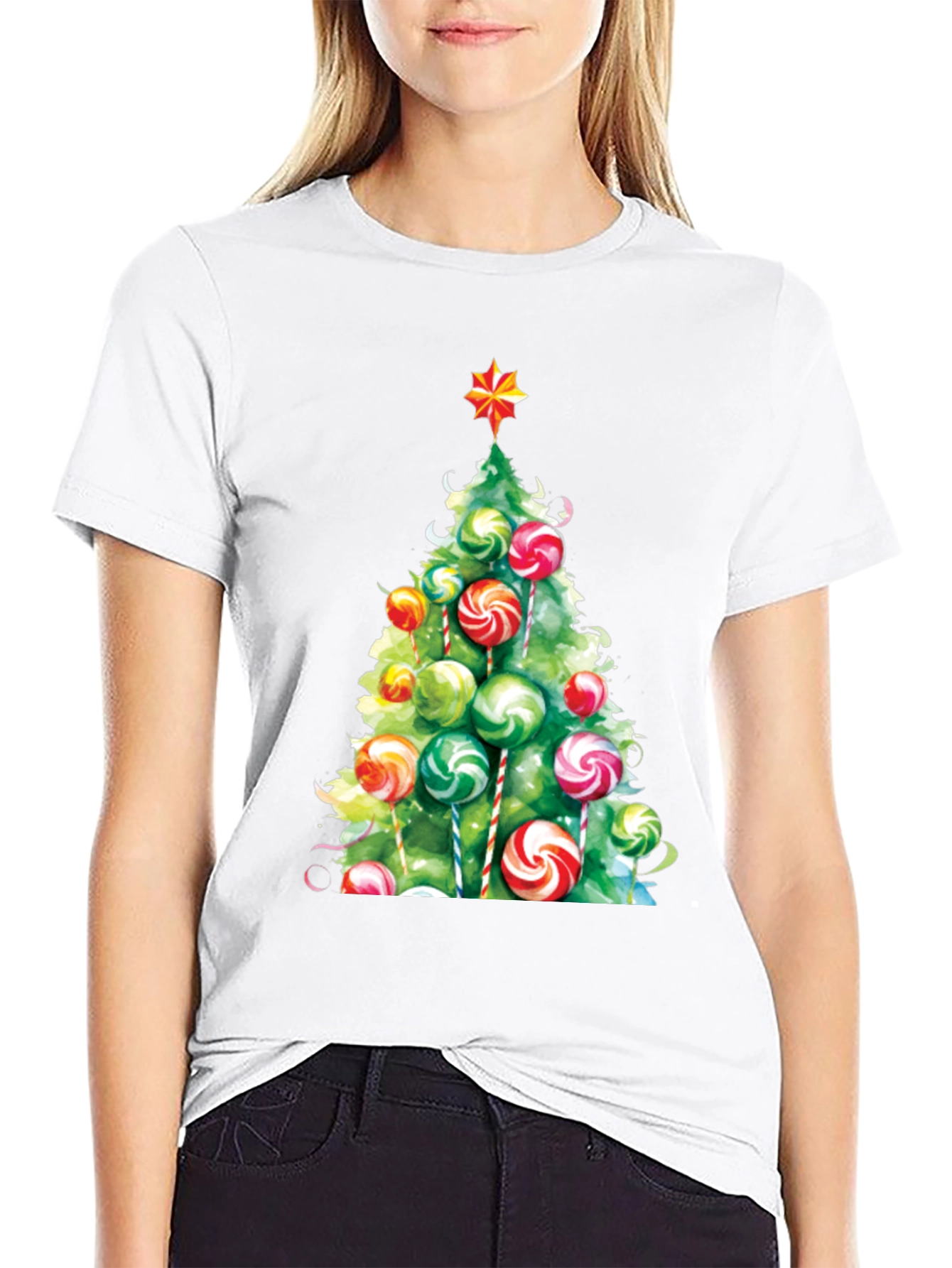 Festive Christmas Tree Lollipop Graphic Tee