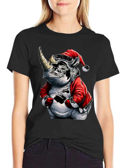 Santa Rhino T-Shirt - Holiday Animal Tee