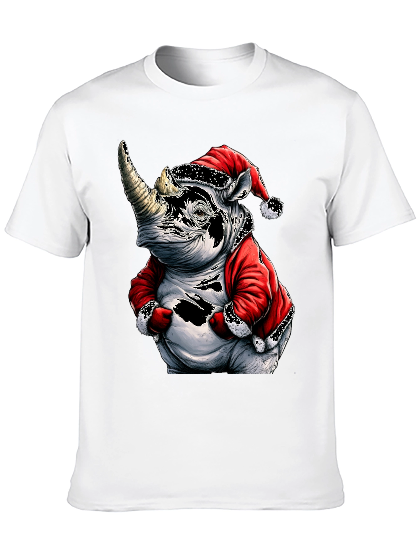 Santa Rhino T-Shirt - Holiday Animal Tee