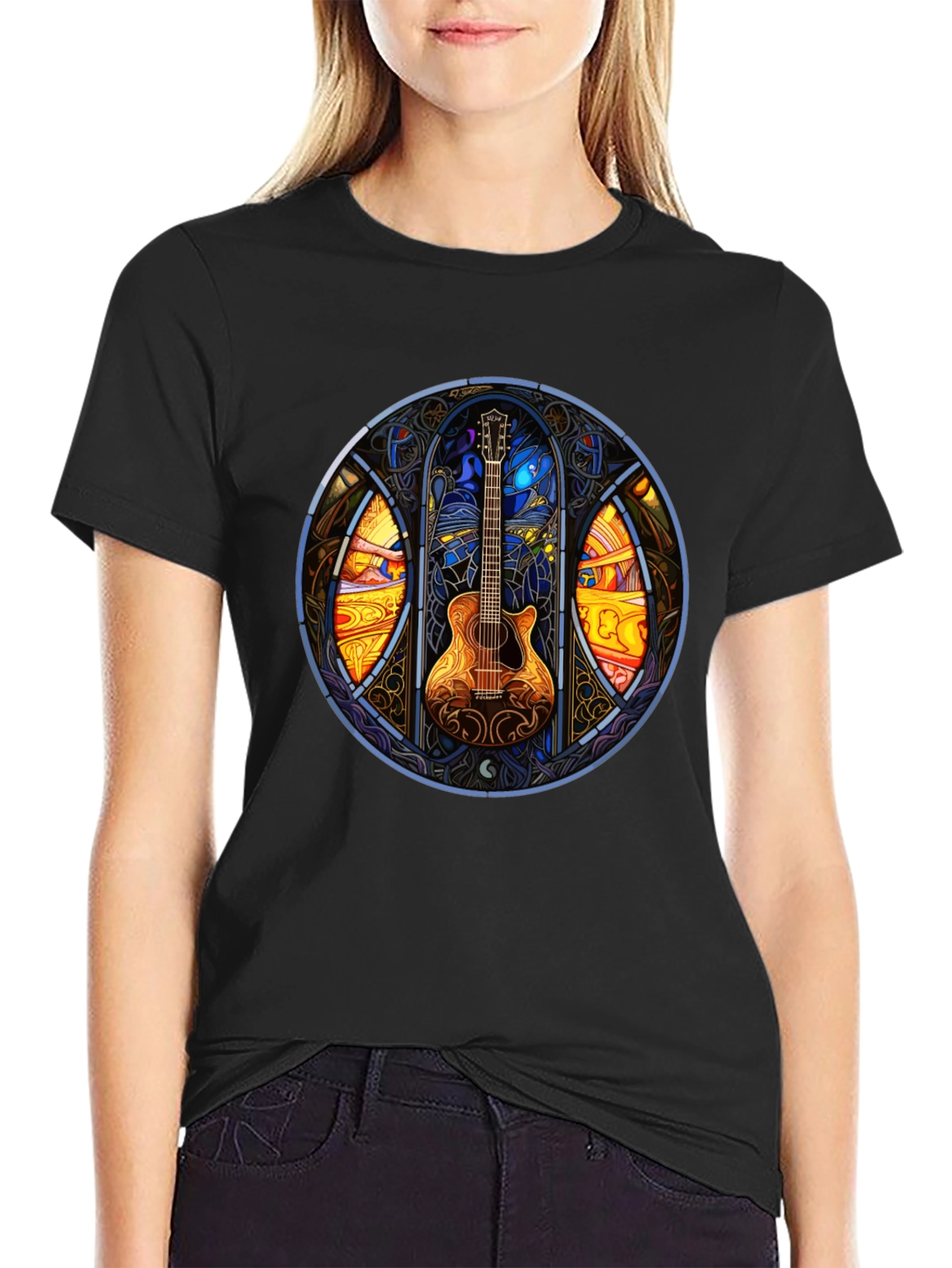 Guitar Stained Glass Art T-Shirt