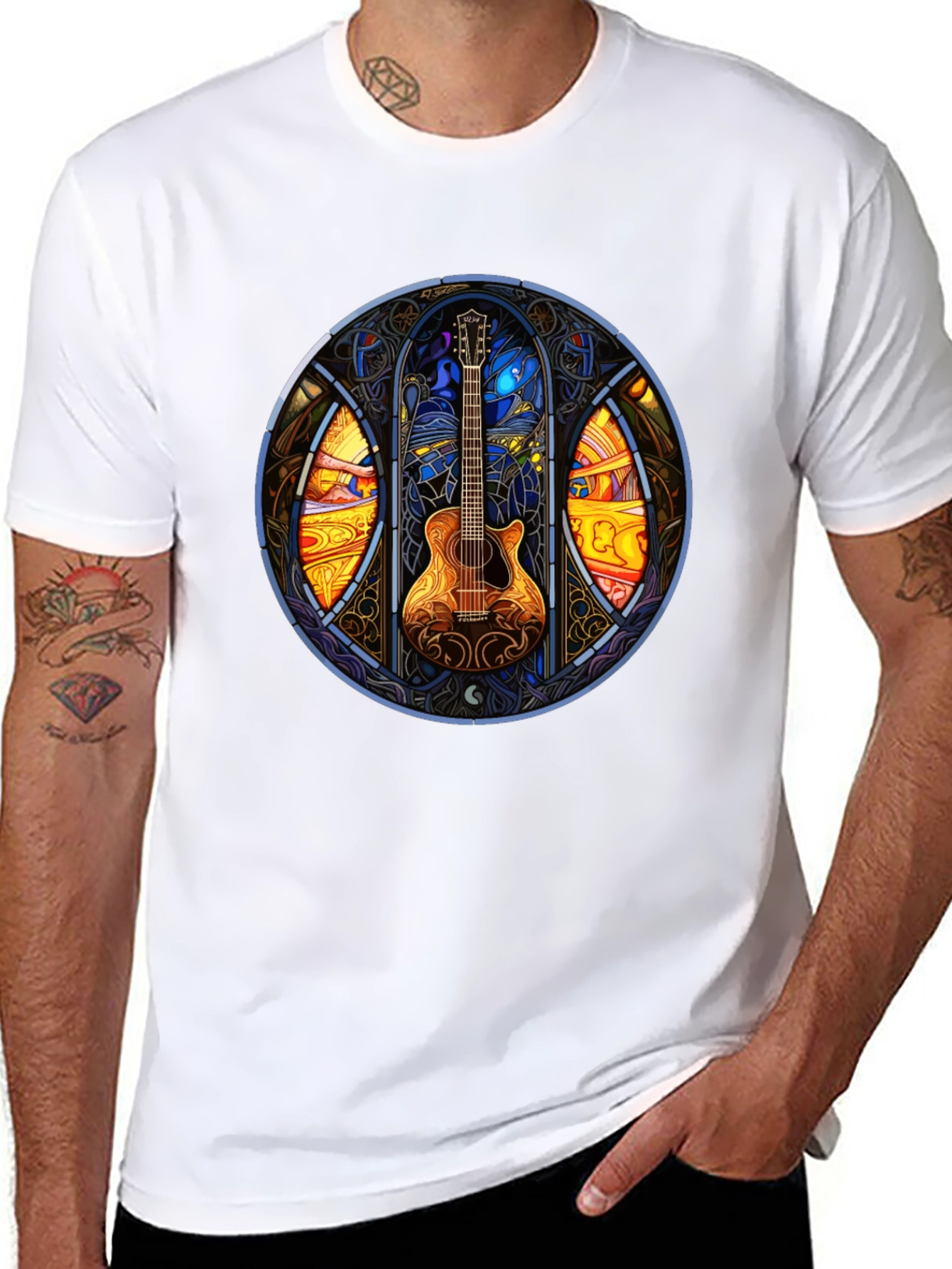 Guitar Stained Glass Art T-Shirt