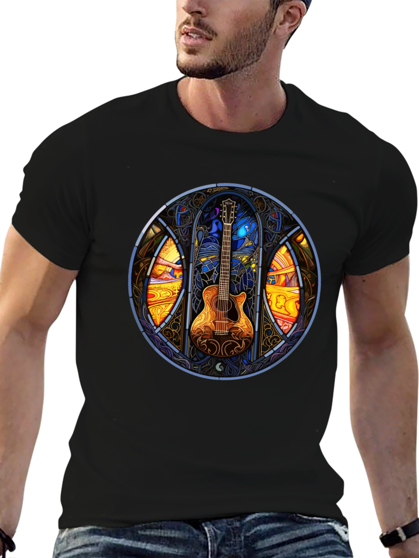 Guitar Stained Glass Art T-Shirt
