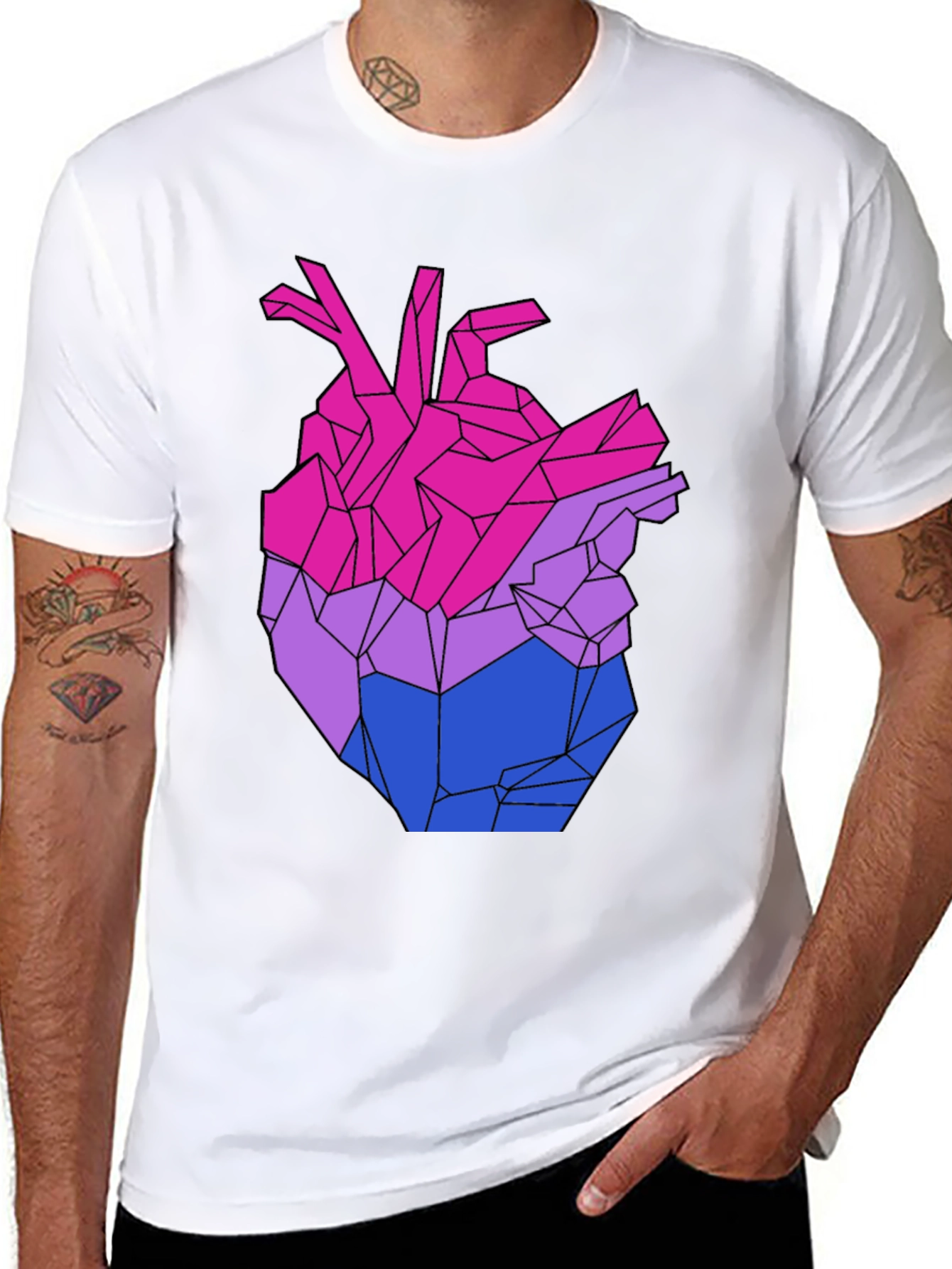Geometric Bi Pride Heart Graphic T-Shirt