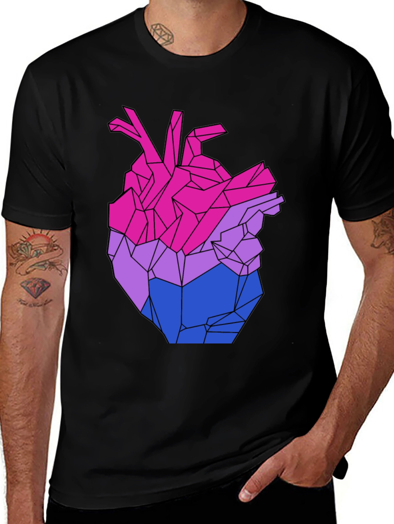 Geometric Bi Pride Heart Graphic T-Shirt