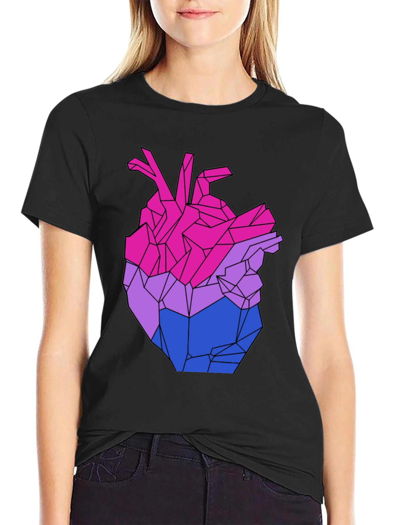 Geometric Bi Pride Heart Graphic T-Shirt