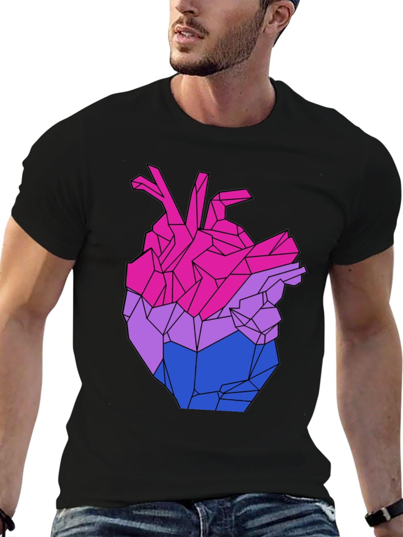 Geometric Bi Pride Heart Graphic T-Shirt
