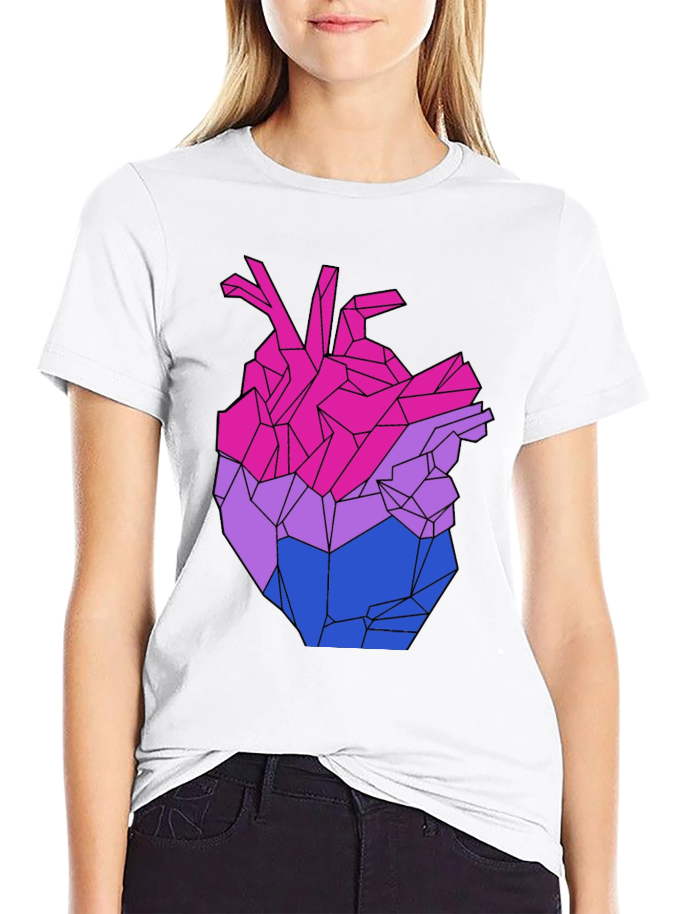 Geometric Bi Pride Heart Graphic T-Shirt