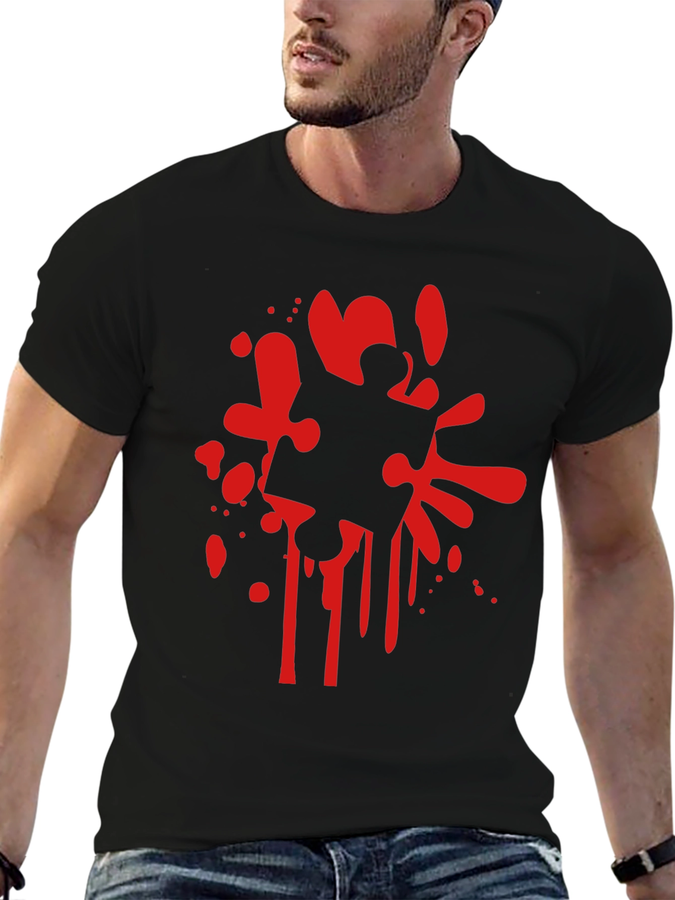 Puzzle Piece Splatter Black T-Shirt