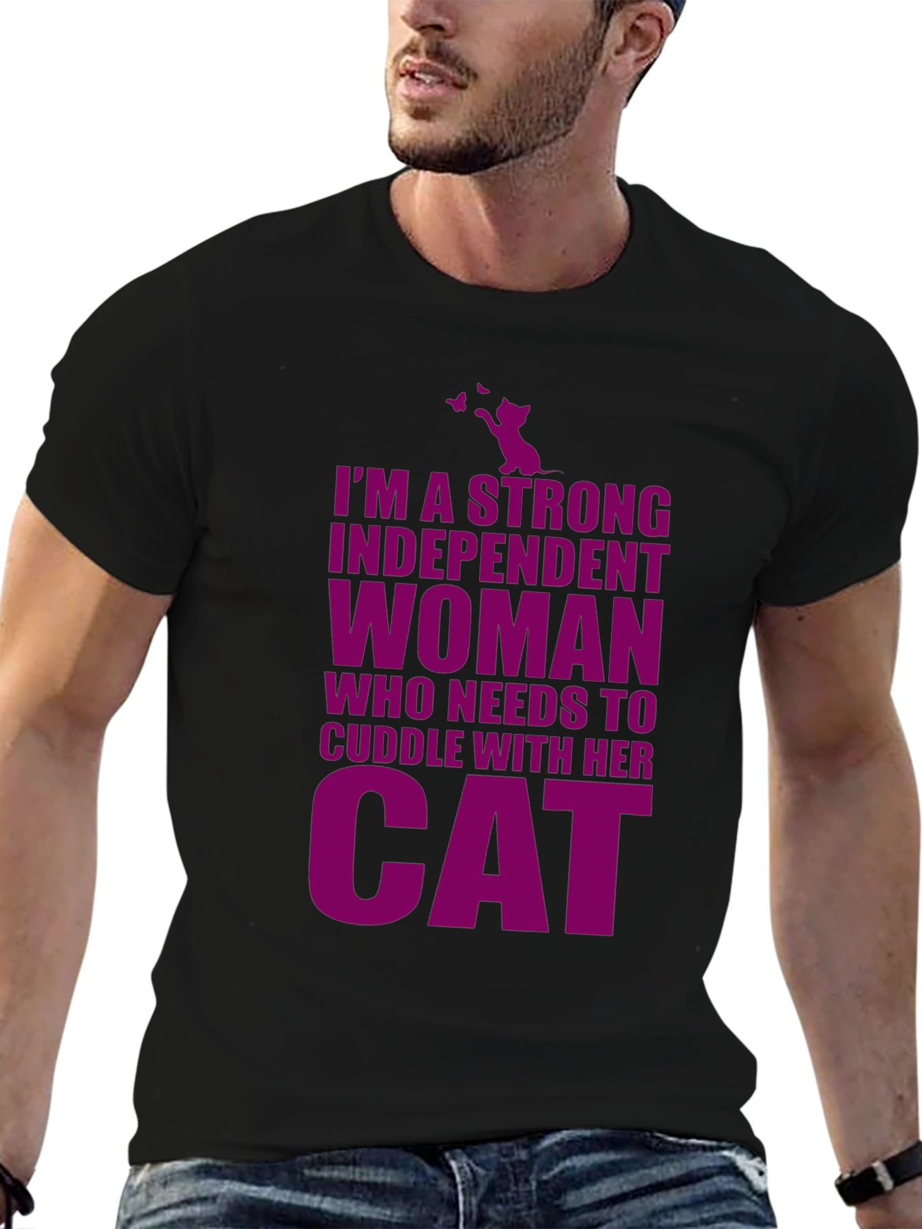 Strong Independent Woman Cat Lover Black T-Shirt